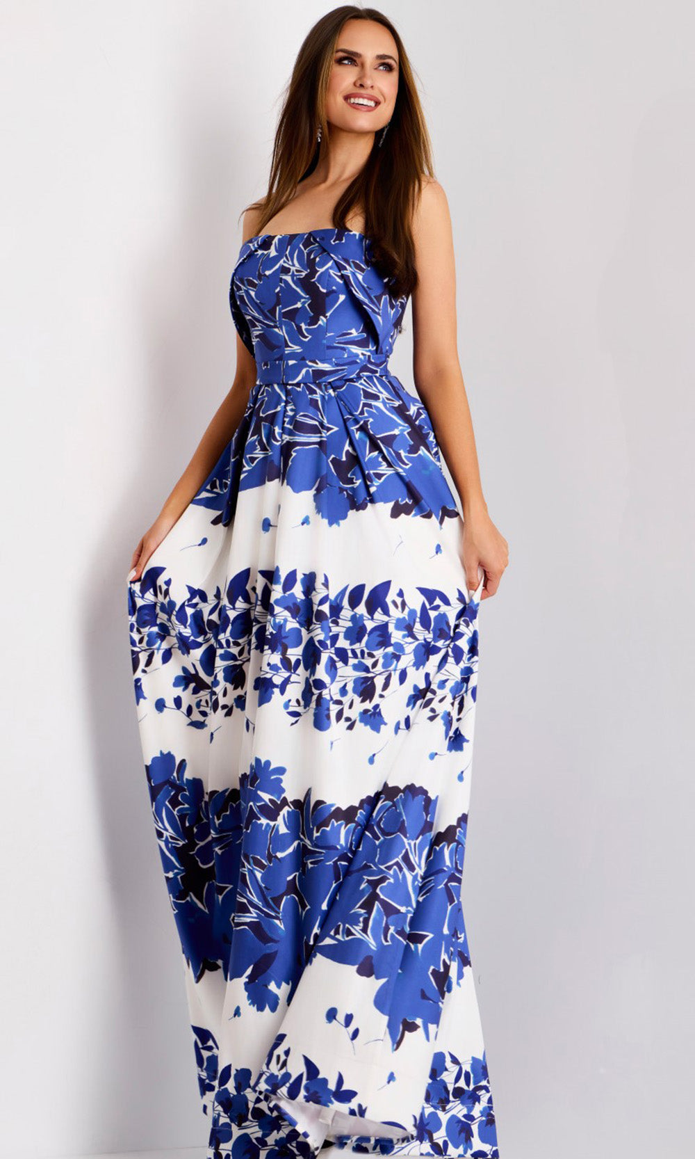 Jovani 44720 - Floral Print Strapless A-Line Gown - back view