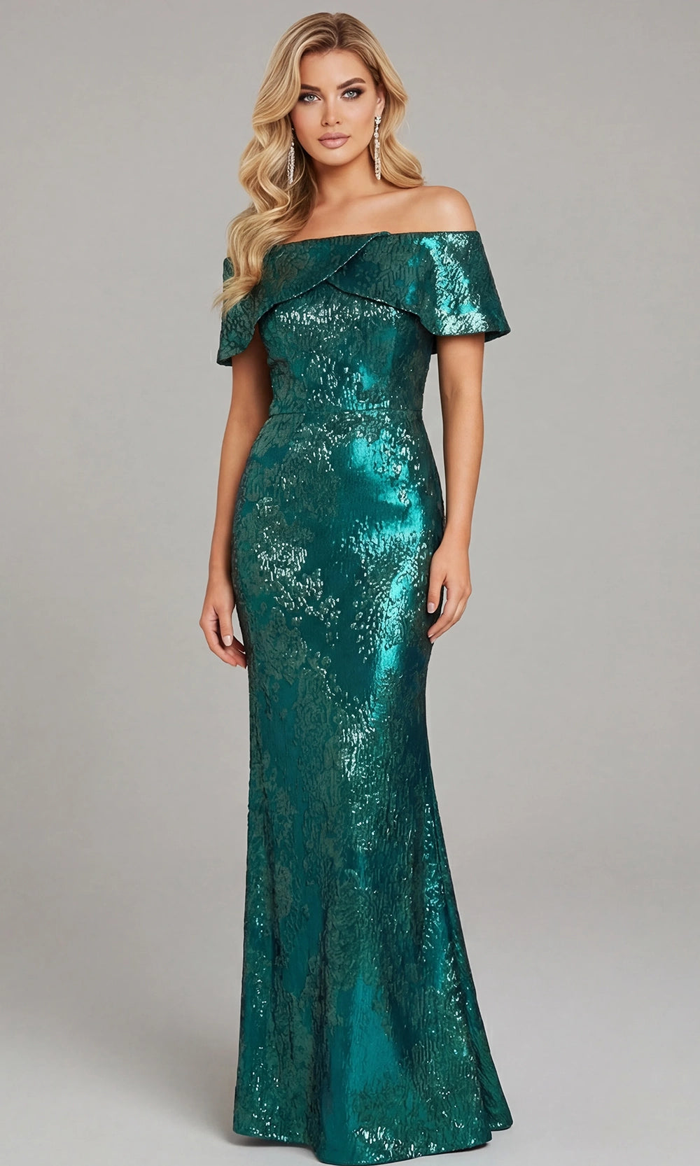 Jovani 44757 - Off Shoulder Metallic Evening Gown - designer mother of the bride dress at Silhouette Dresses