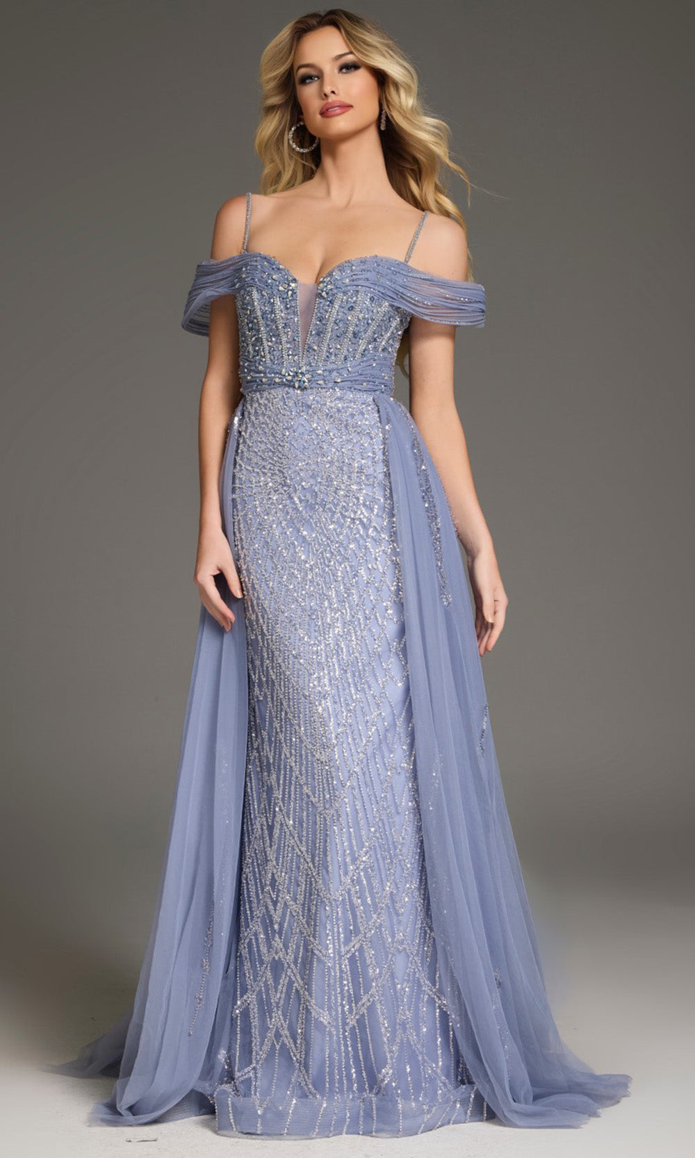 Jovani 44845 - Cold Shoulder Beaded Tulle Evening Gown - designer prom dress at Silhouette Dresses