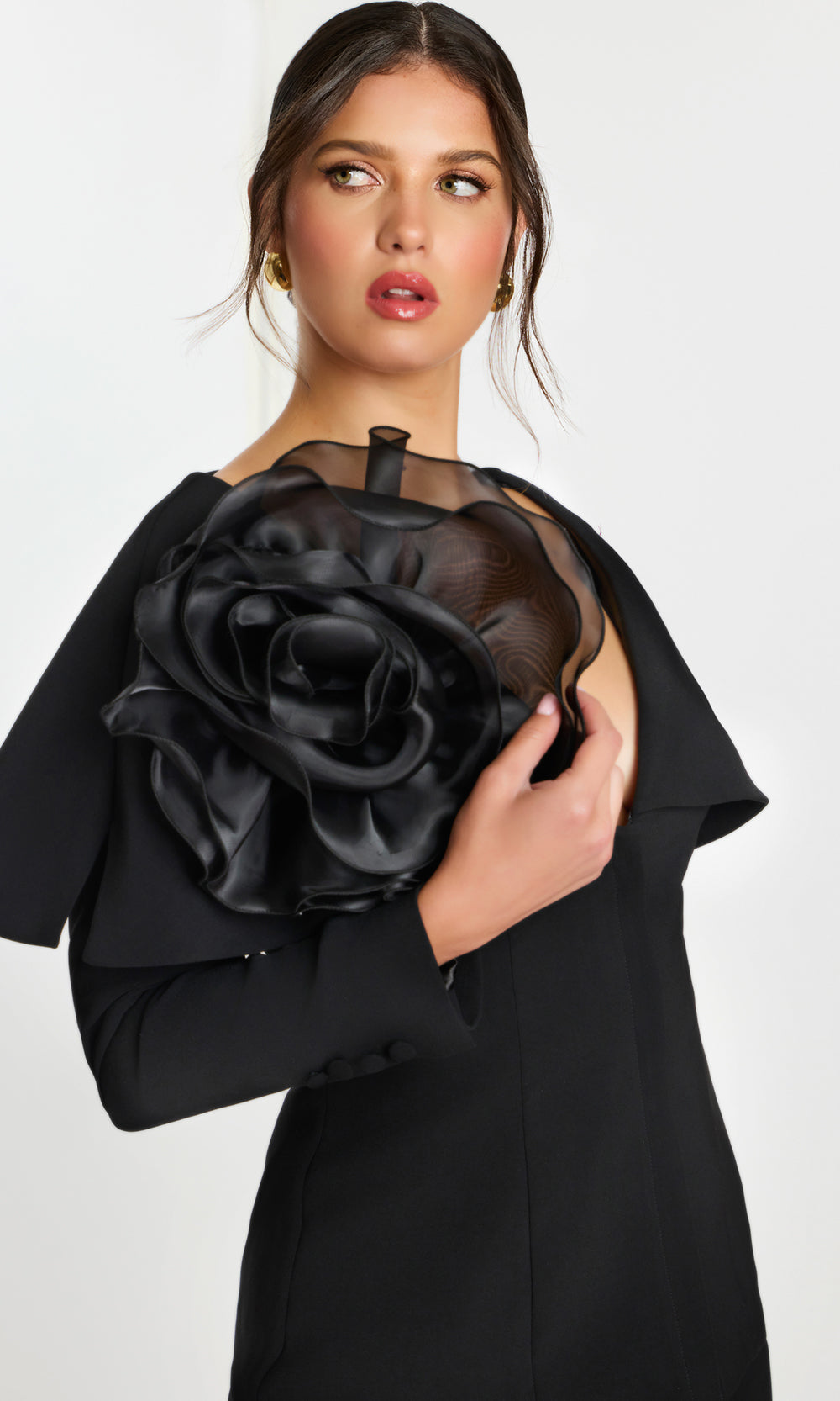 Jovani 45177 - Floral Shoulder V-Neckline Pantsuit - detail view