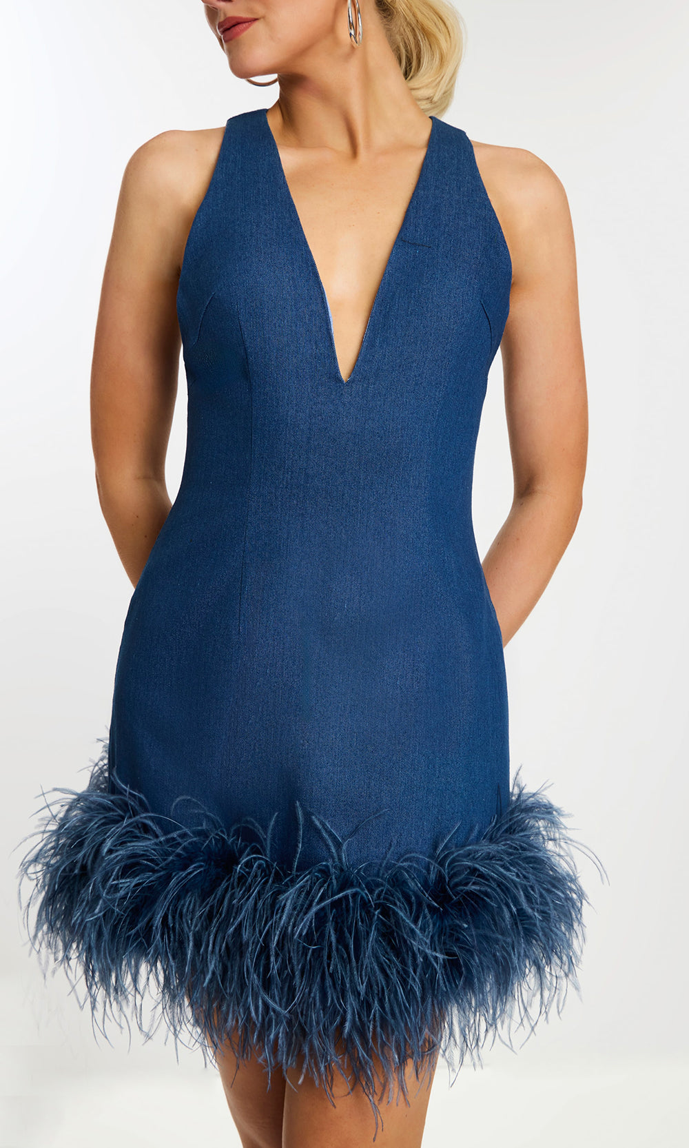 Jovani 45252 - Feather Hem V-Neck Sheath Dress - back view