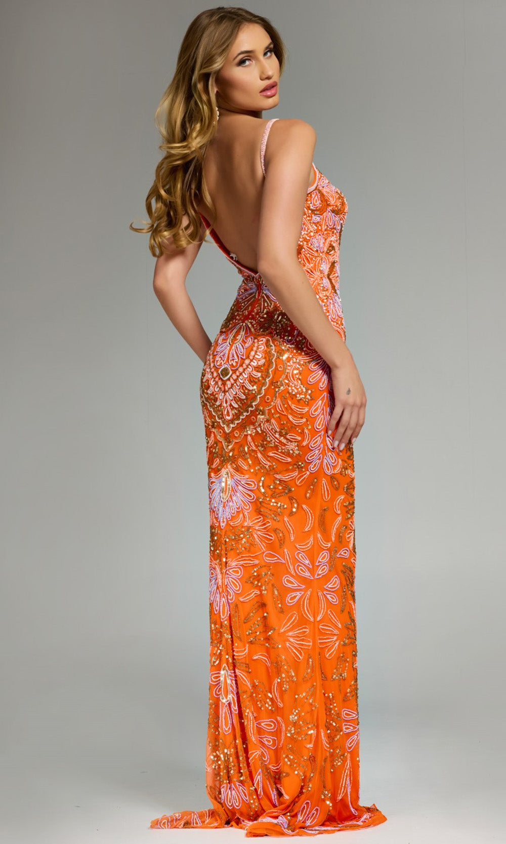 Jovani 45268 - Beaded Fitted Gown with Keyhole Cutout - detail view
