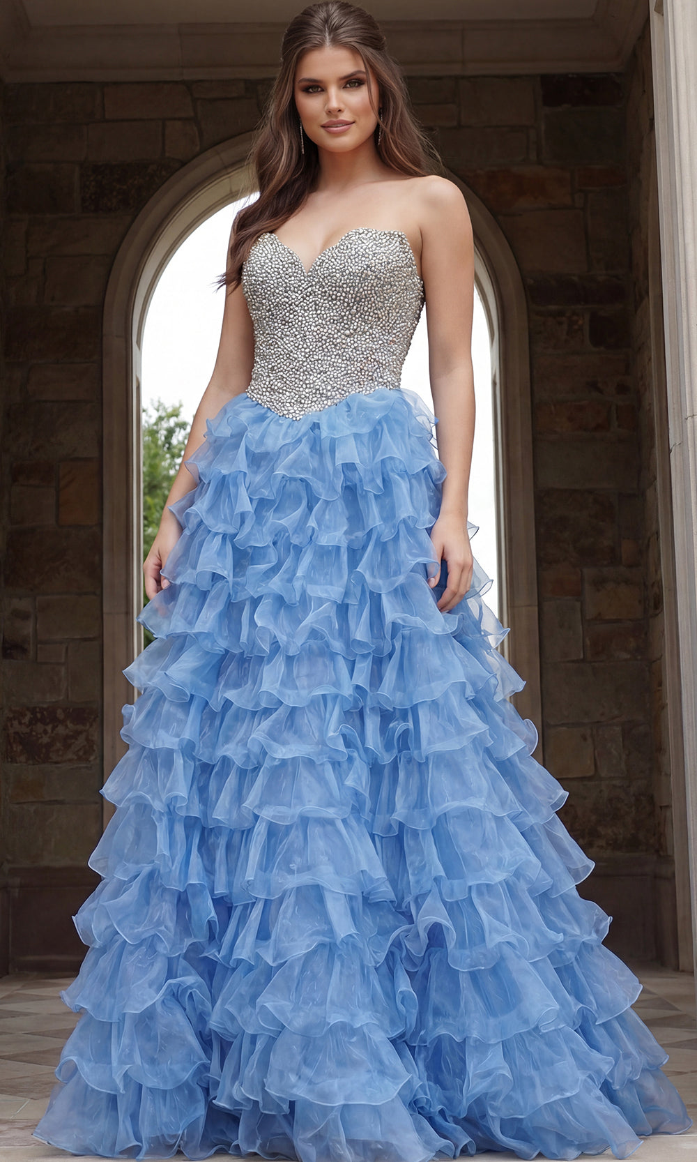 Jovani 45341 - Tiered Ruffle Skirt Sweetheart Long Gown - designer ball gown at Silhouette Dresses