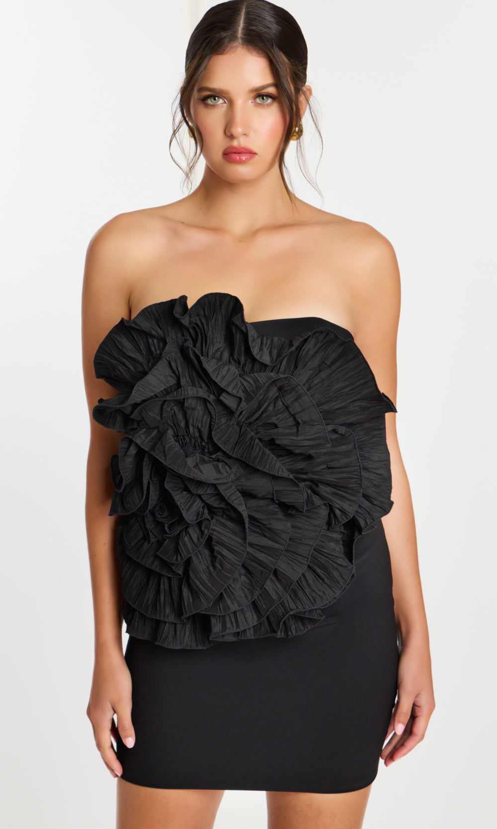 Jovani 45451 - Straight Across Mini Dress with Ruffle Bodice - detail view