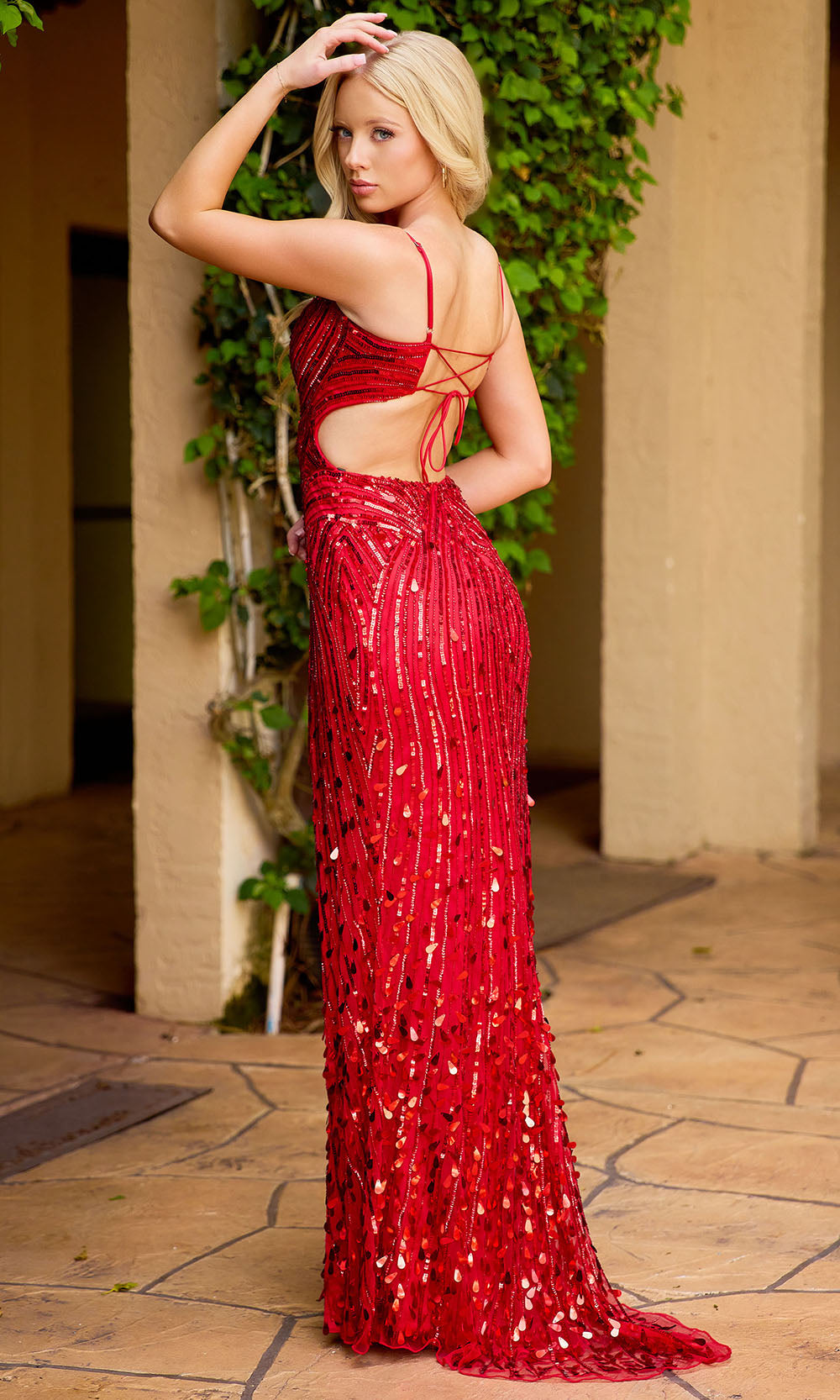 Primavera Couture 4554 - Shimmering Sheath Prom Dress with V-Neckline - detail view