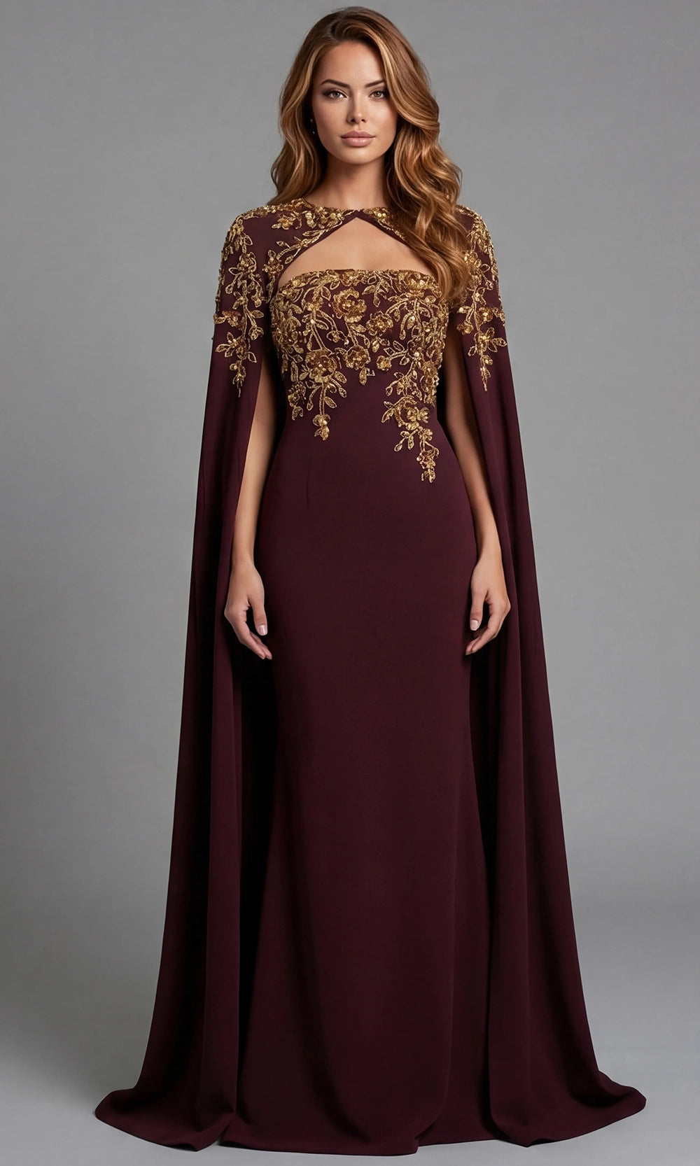 Jovani 45582 - Embroidered Cape Sleeve Sheath Gown - designer prom dress at Silhouette Dresses