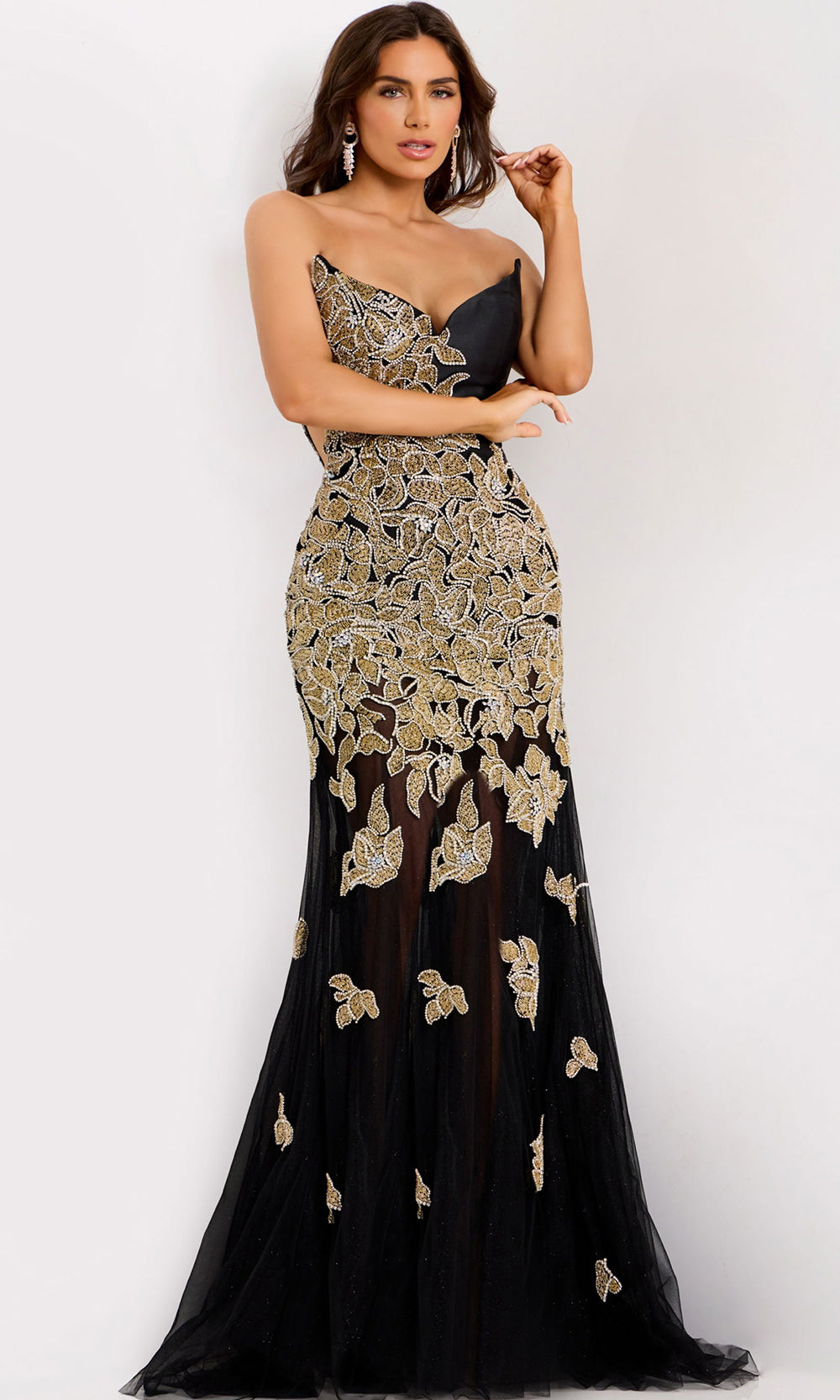 Jovani 45604 - Beaded Applique V-Neckline Evening Gown - designer formal gown at Silhouette Dresses