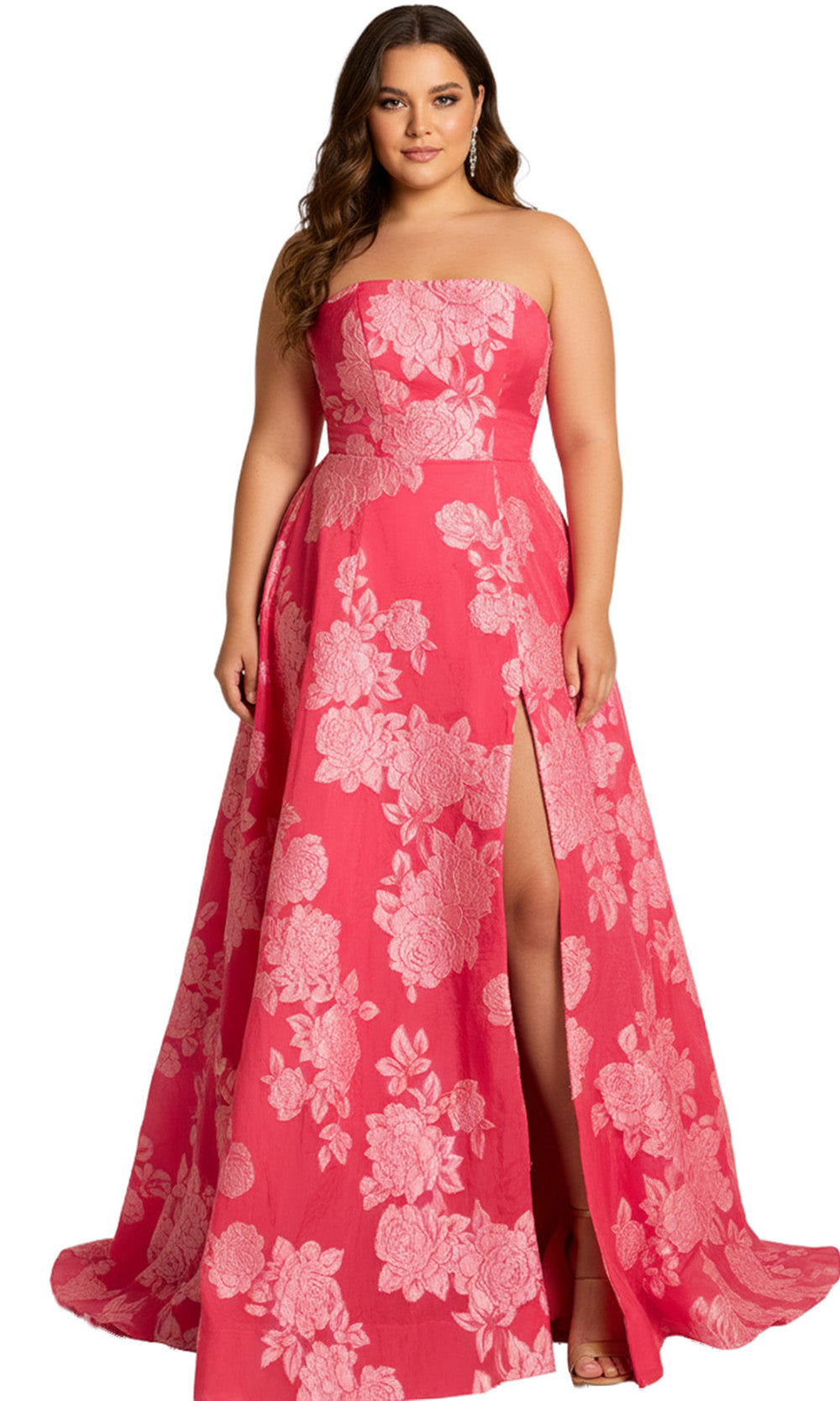 Jovani 45721 - Floral Jacquard Straight Neckline Gown - back view