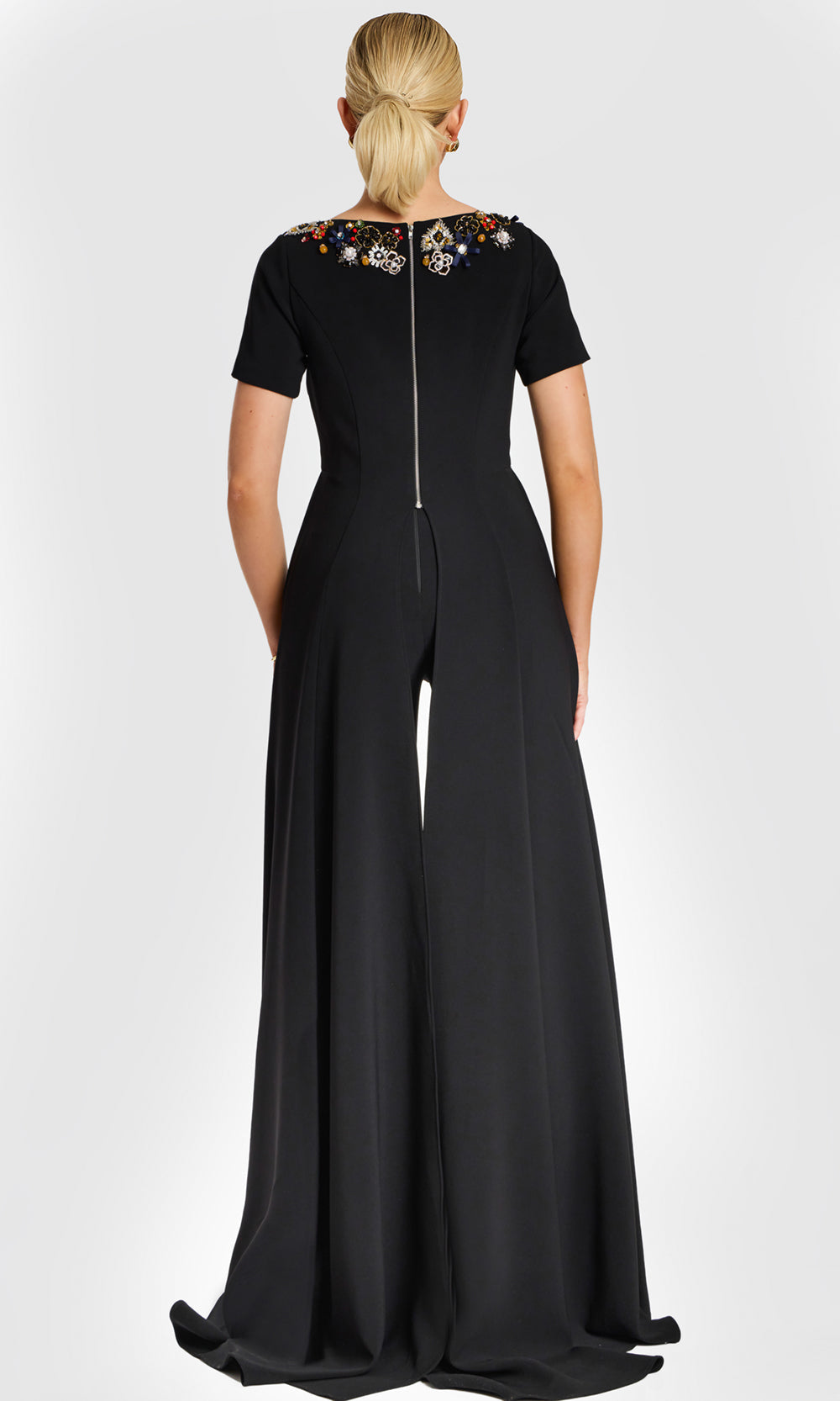Jovani 46505 - Short Sleeve Midriff Cutout Pantsuit - back view