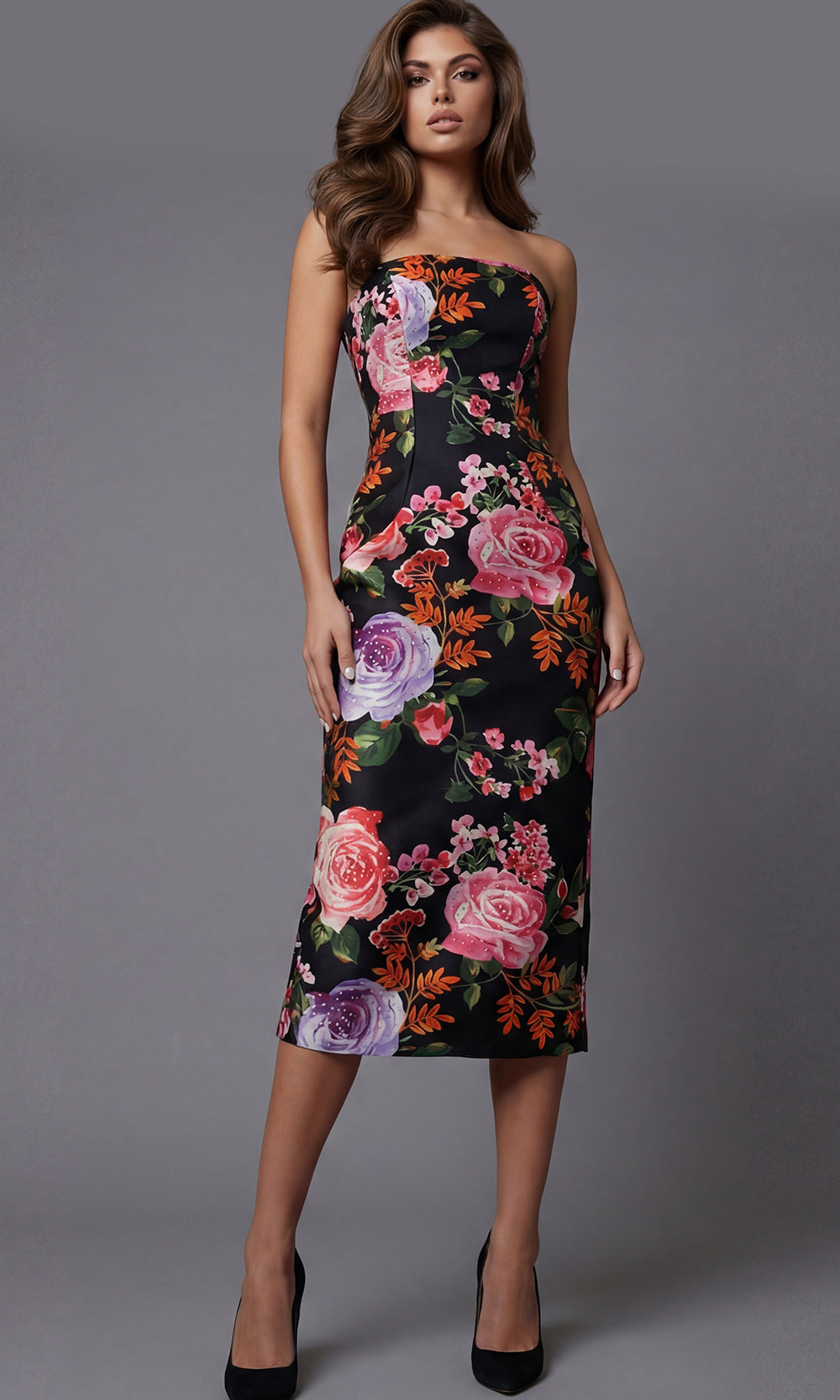 Jovani 46565 - Multicolor Floral Sheath Midi Dress - designer prom dress at Silhouette Dresses