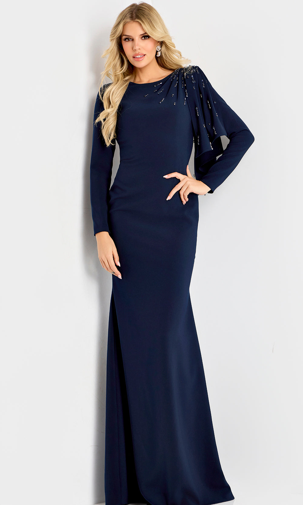 Jovani 46738 - Long Sleeve Bateau Neck Evening Gown - designer mother of the bride dress at Silhouette Dresses