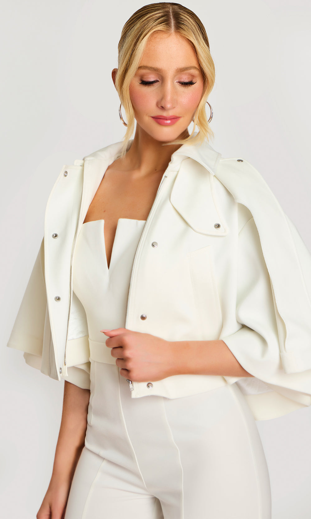 Jovani 46781 - Cropped Cape Jacket Wide Leg Jumpsuit - view 5