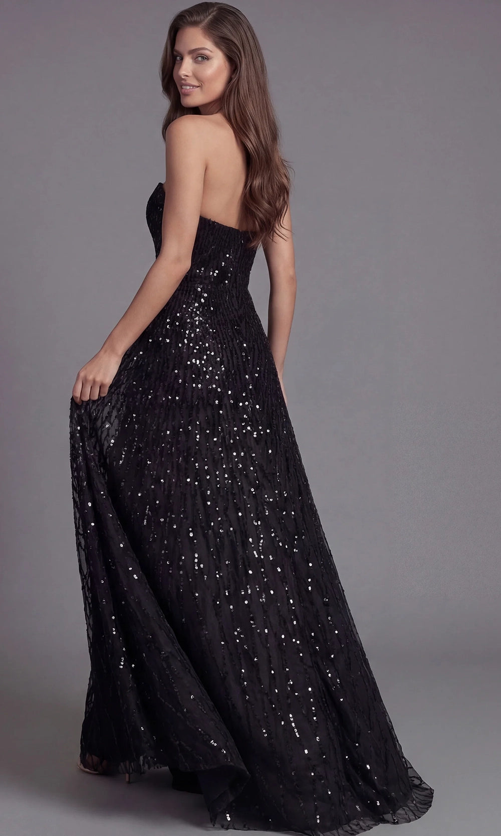 Jovani 46785 - Glitter Tulle A-Line Strapless Evening Gown - detail view