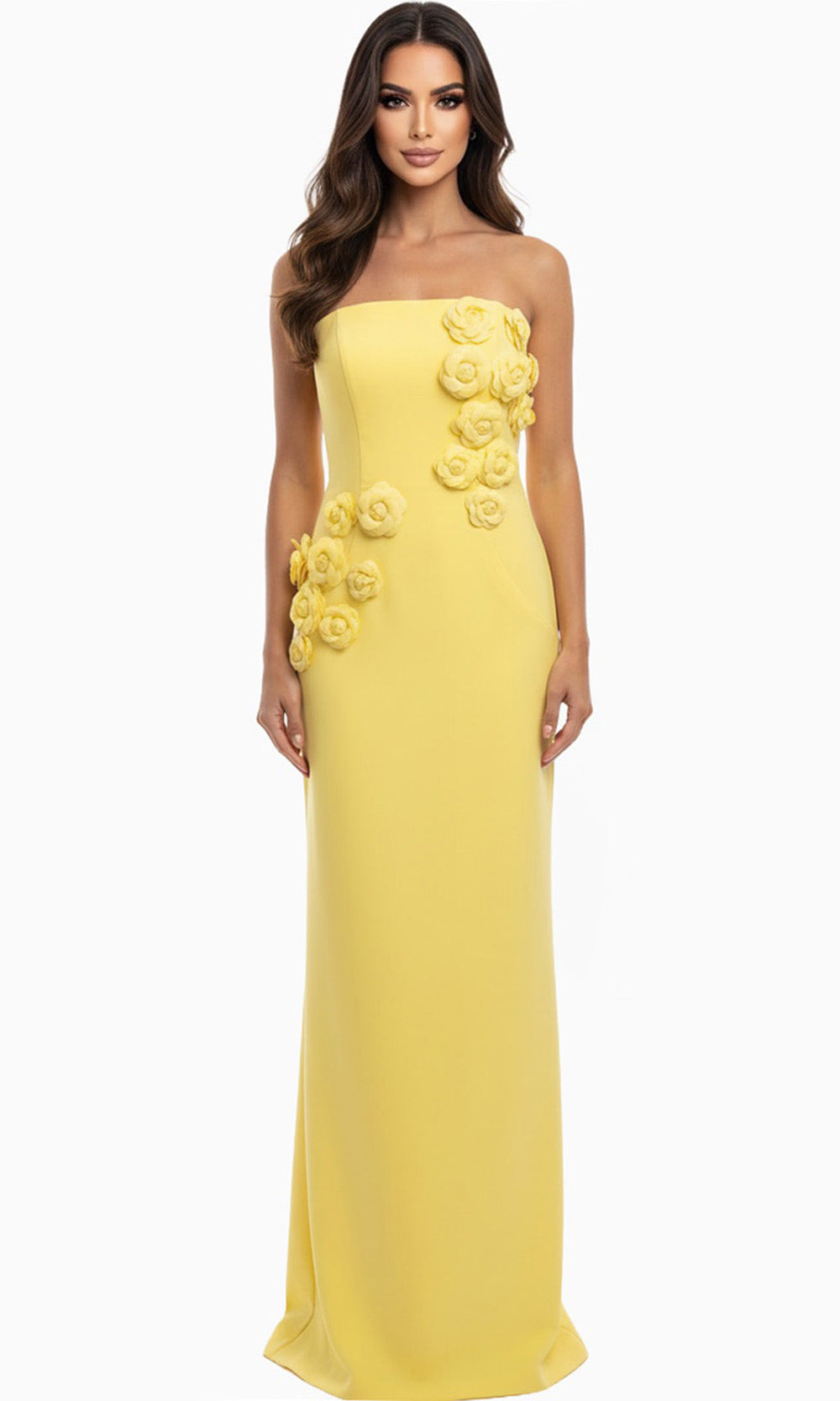 Jovani 46884 - Floral Applique Column Dress with Back Slit - back view
