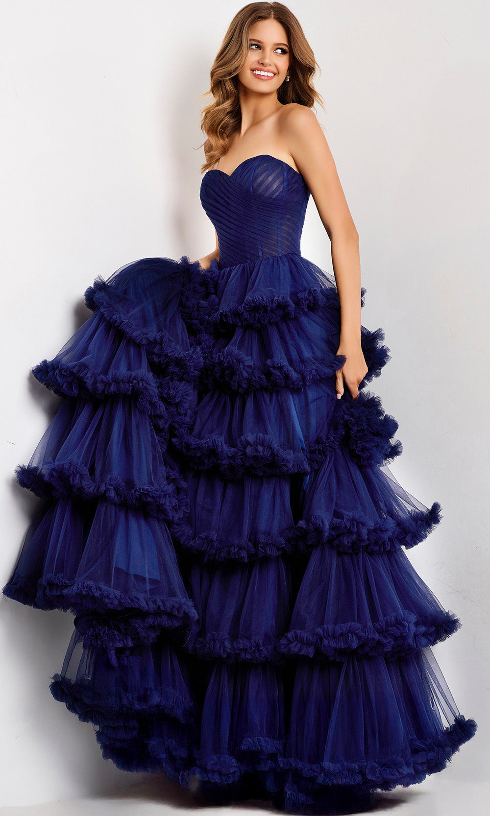 Jovani 47139 - Tiered Ruffle A-Line Prom Gown with Slit - view 4