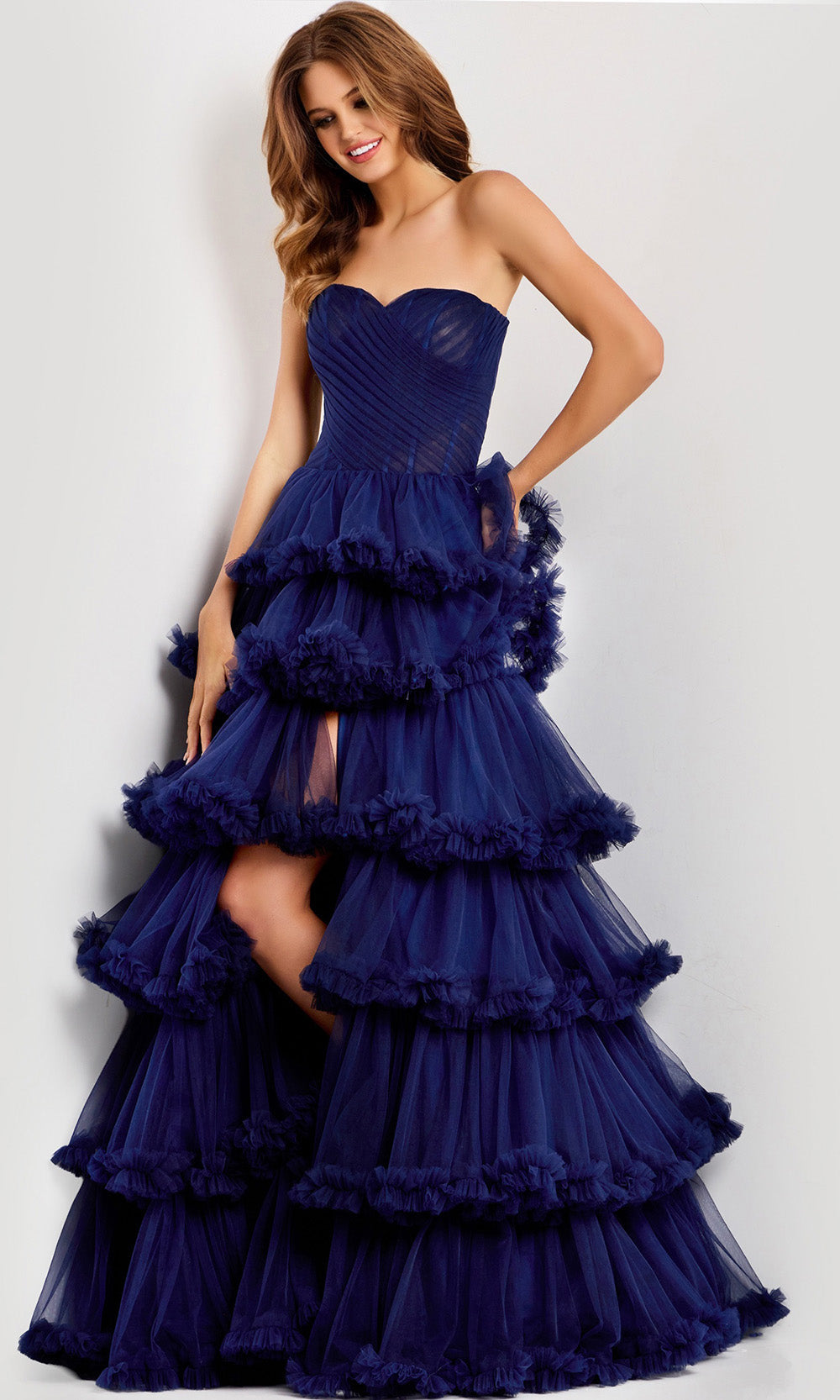 Jovani 47139 - Tiered Ruffle A-Line Prom Gown with Slit - back view