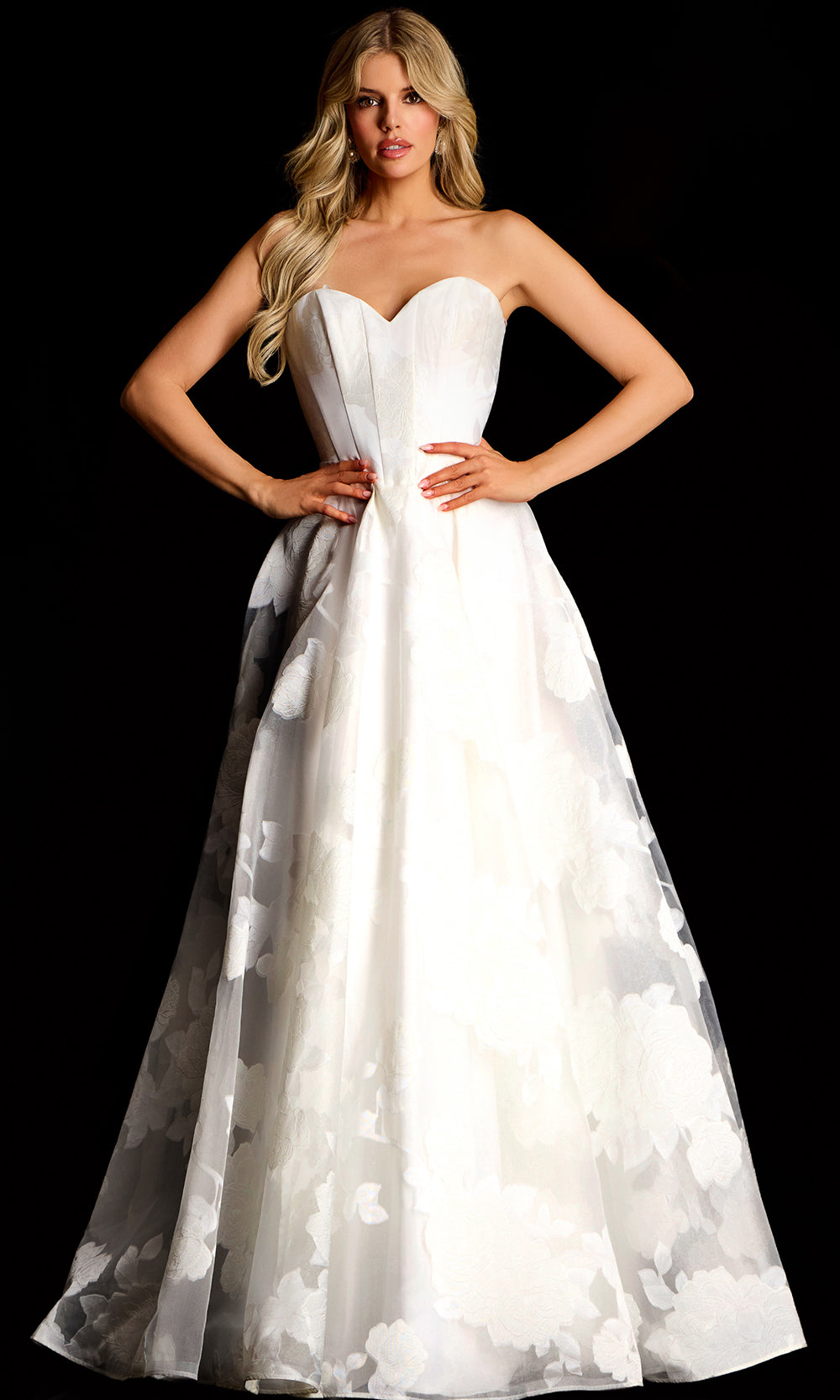 Jovani 47327 - Floral Embroidered Strapless Corset Gown - designer prom dress at Silhouette Dresses