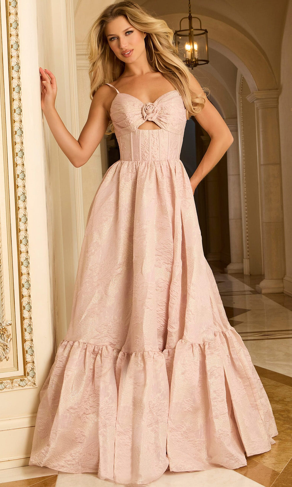 Jovani 47328 - Floral Jacquard Corset Ballgown - view 4
