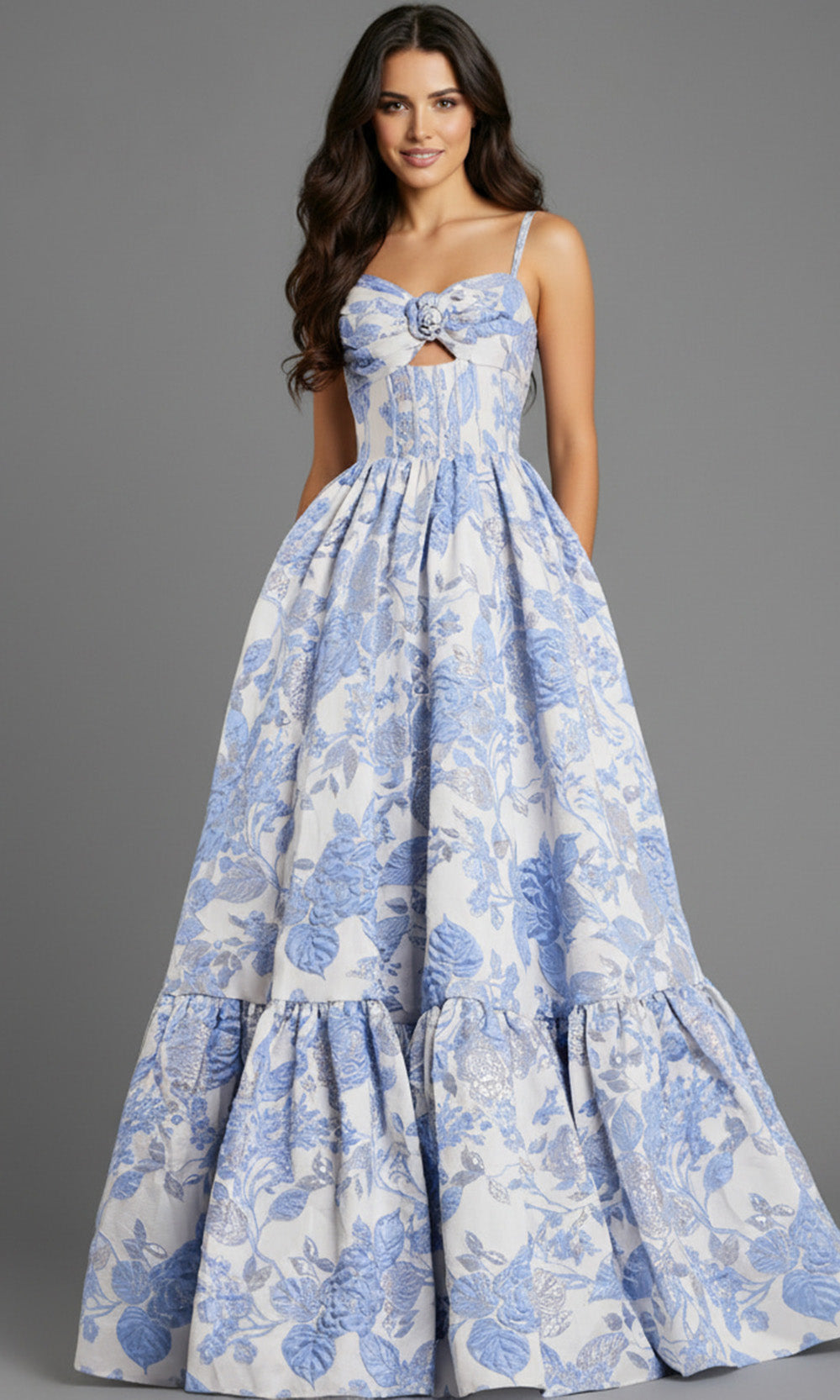 Jovani 47328 - Floral Jacquard Corset Ballgown - detail view