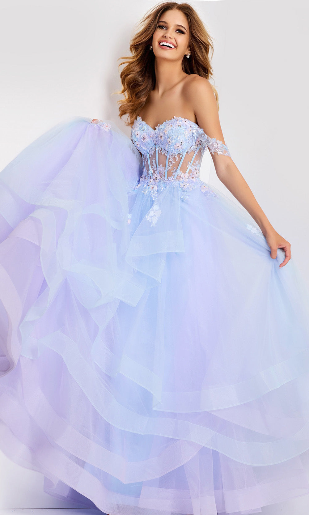Jovani 47427 - Off Shoulder Floral Layered Ballgown - back view