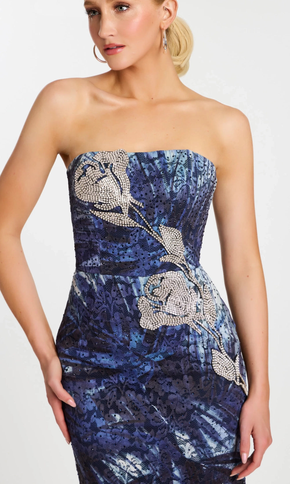Jovani 47463 - Beaded Floral Strapless Column Gown with Back Slit - view 6