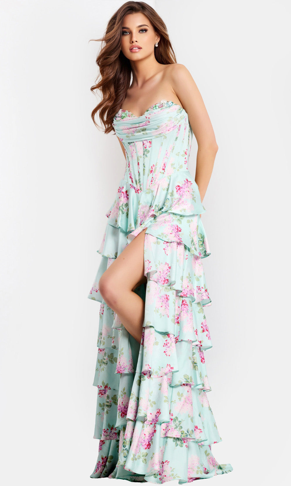 Jovani 47579 - Sweetheart Tiered Gown with Floral Print - back view
