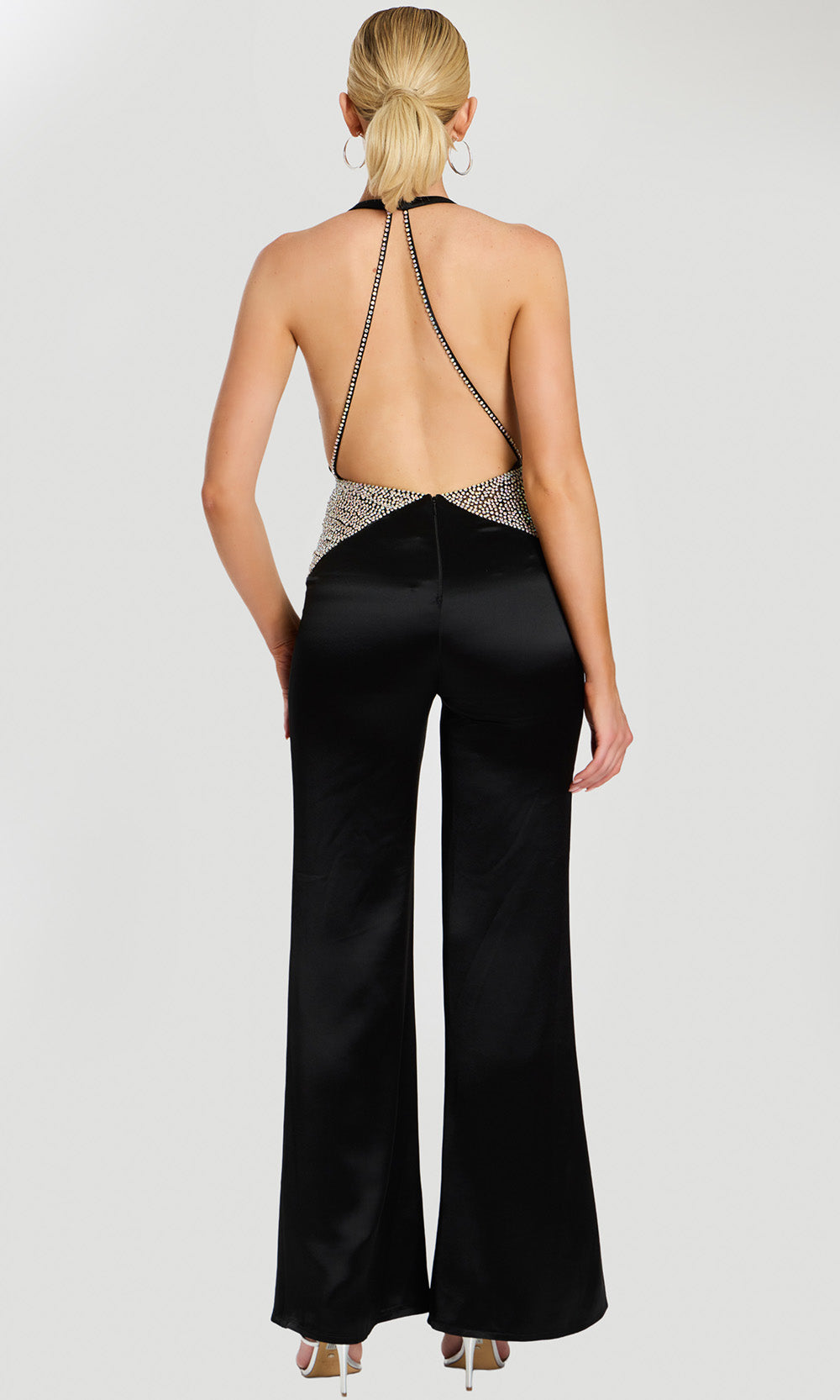 Jovani 47720 - Crystal Waist Wide Leg Jumpsuit - back view
