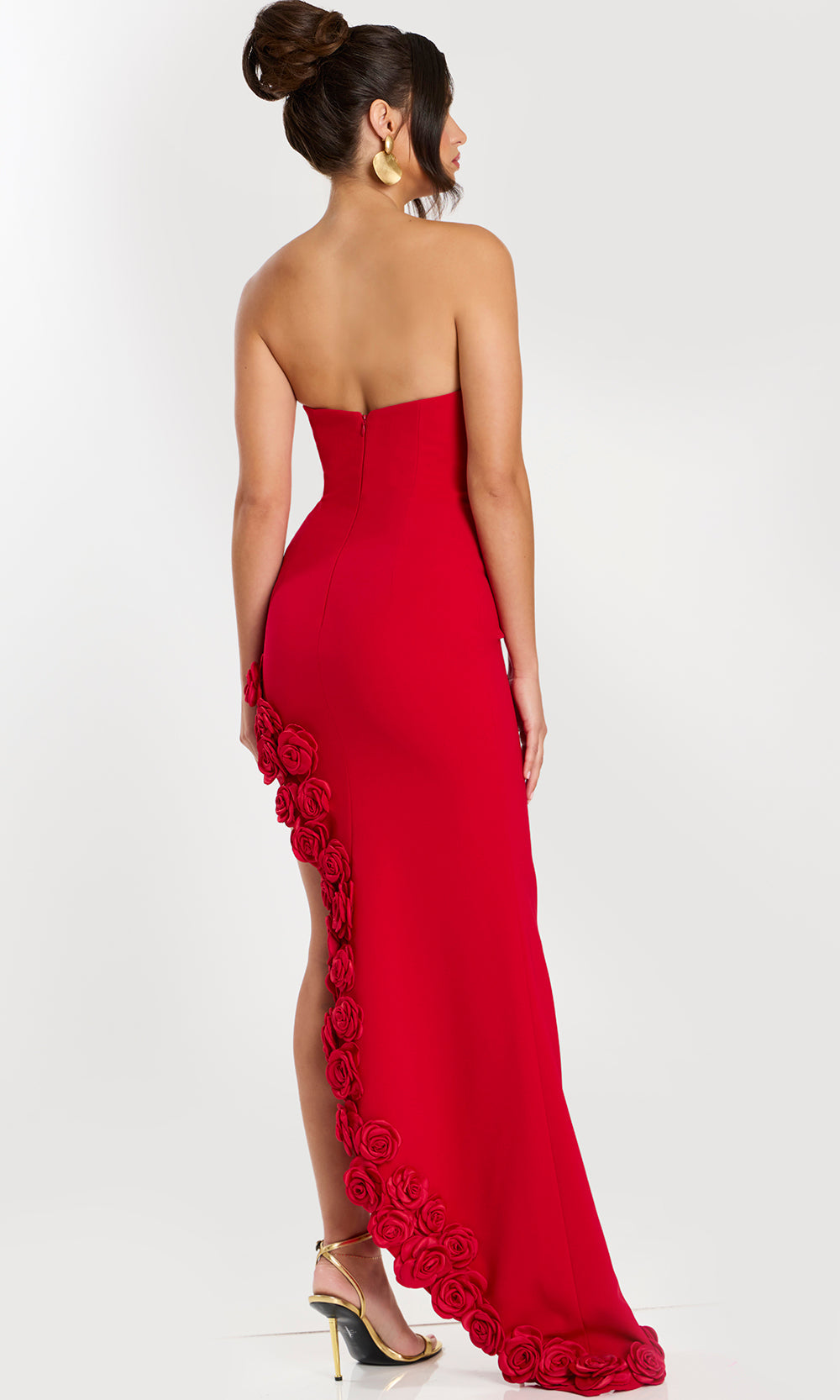 Jovani 47798 - Rosette Applique Strapless Asymmetric Hem Gown - view 5