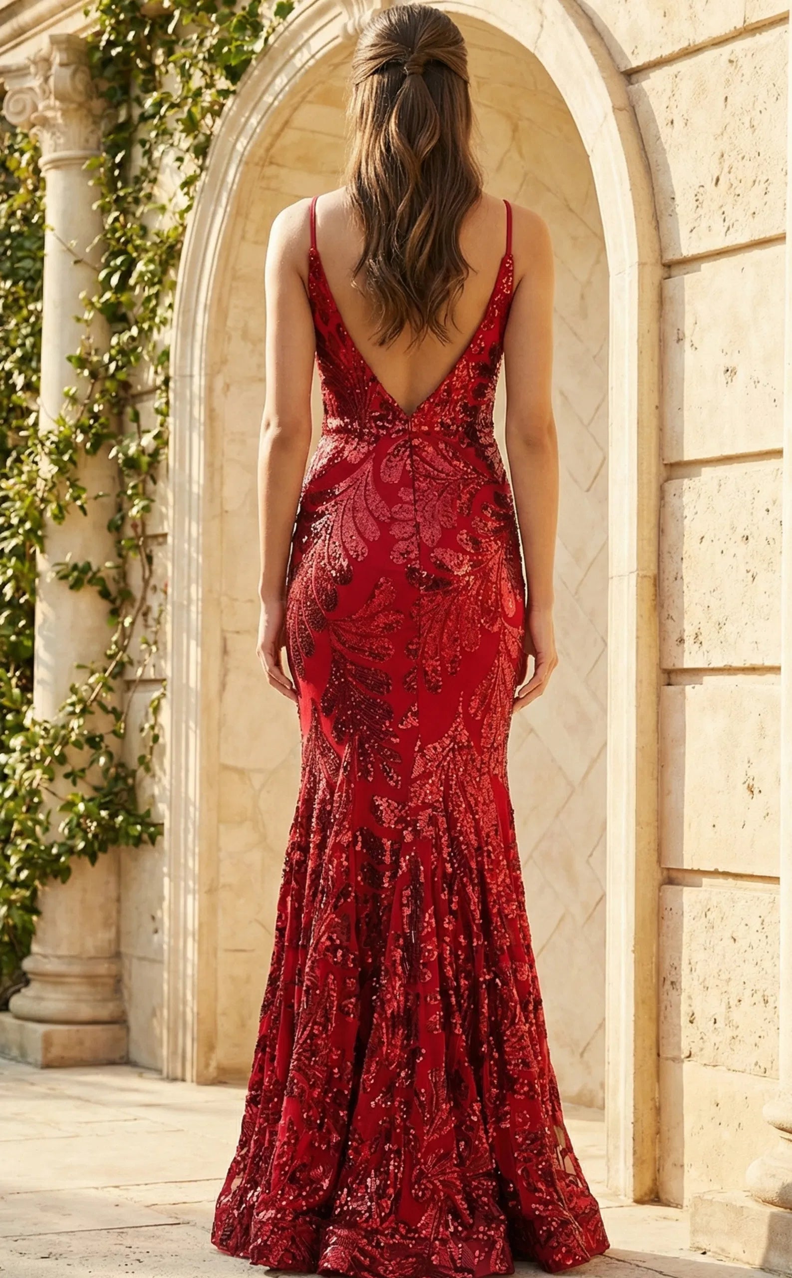 Jovani 48635 - Sequin Embroidered Plunging Fitted Gown - view 5
