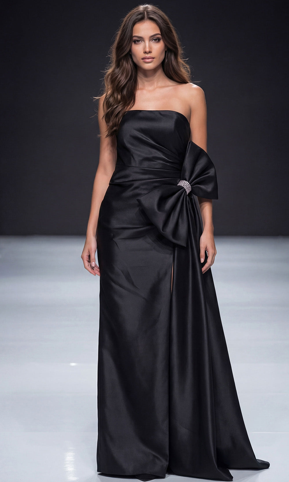 Jovani 48676 - Oversized Bow Straight Neckline Satin Gown - designer prom dress at Silhouette Dresses