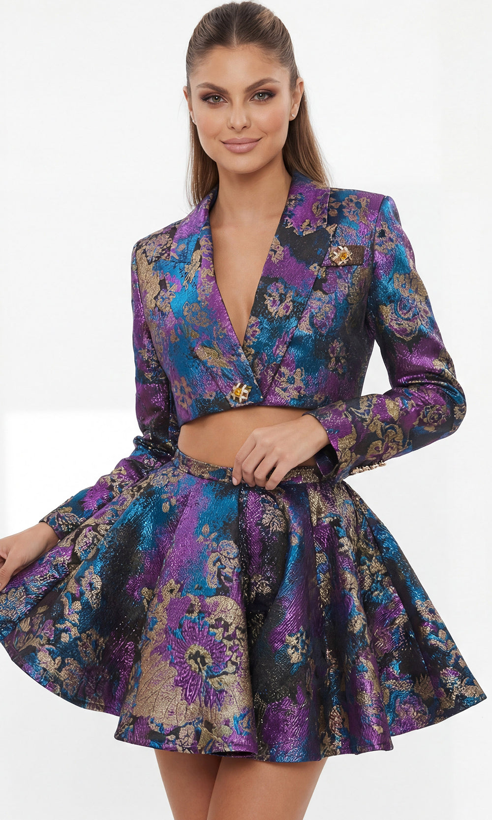 Jovani 48723 - Two Piece Jacquard A-Line Cocktail Dress - detail view