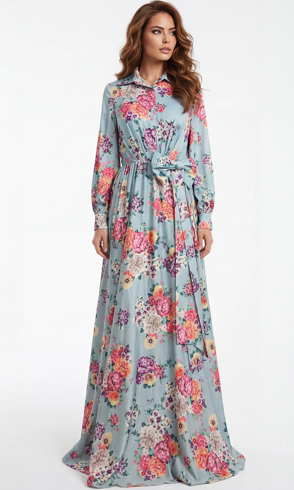 Jovani 49470 - Multicolor Floral Collared Neckline Evening Gown - designer mother of the bride dress at Silhouette Dresses