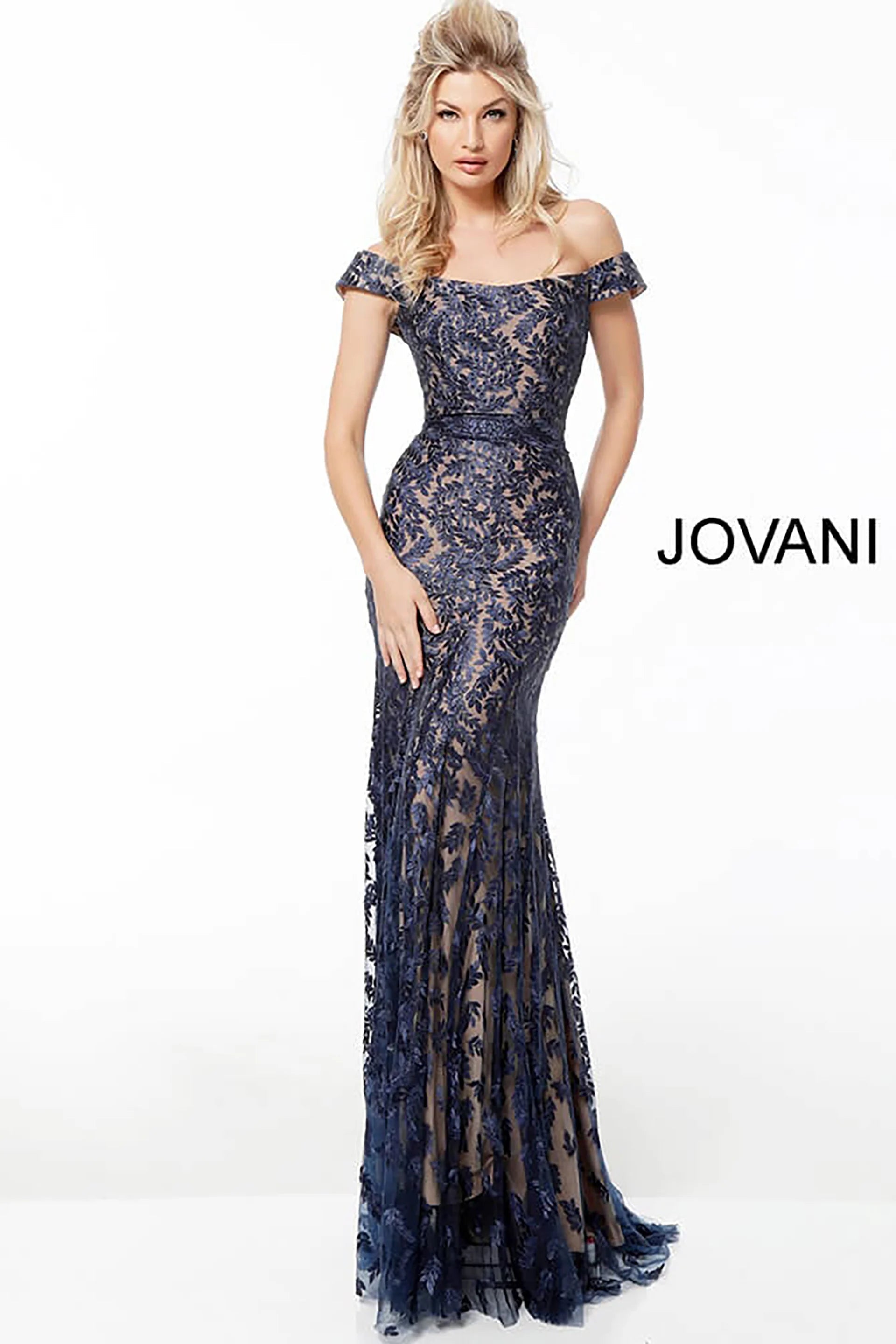 Jovani - 49634 Embroidered Off Shoulder Fitted Dress - view 5