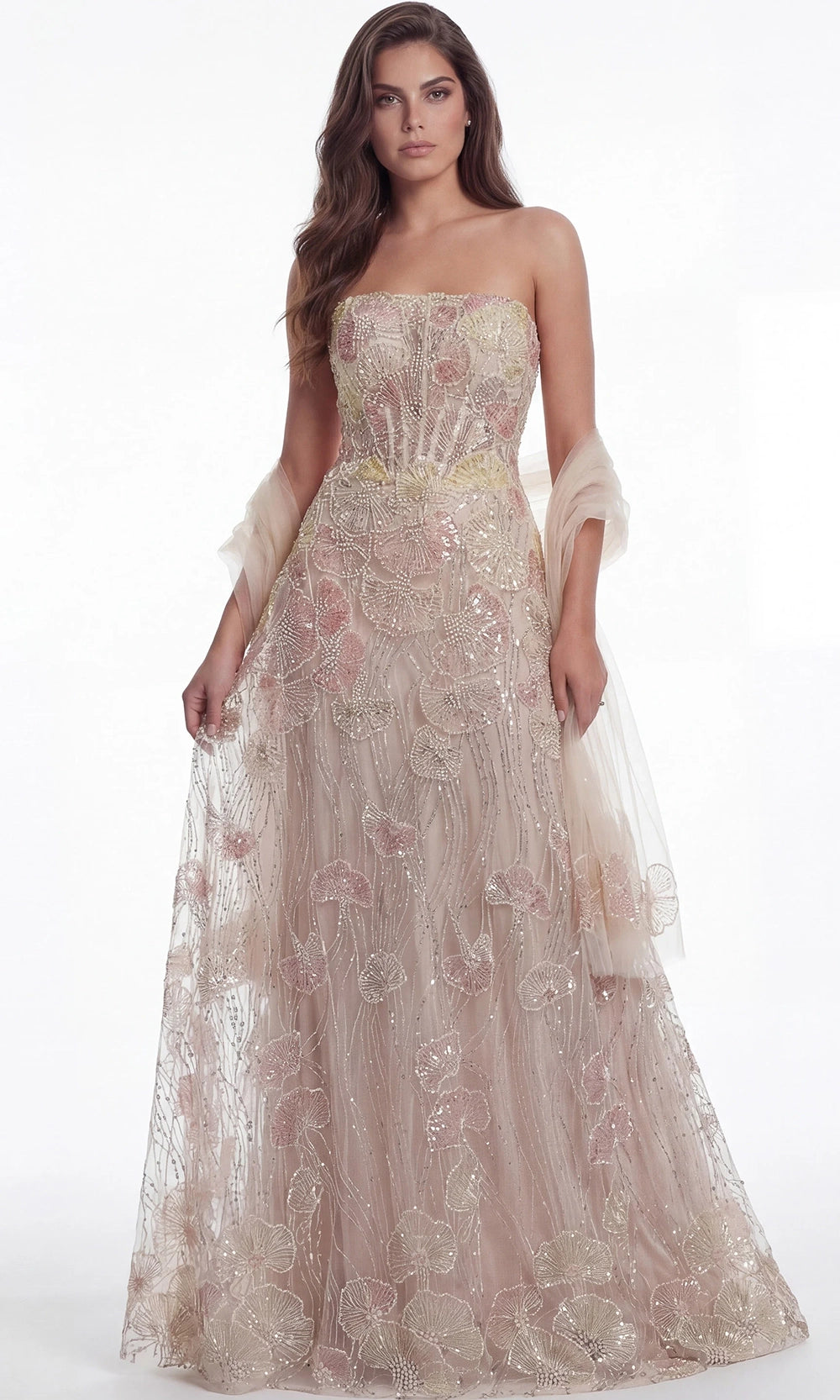 Jovani 49882 - Strapless Floral Embellished A-Line Gown - designer mother of the bride dress at Silhouette Dresses