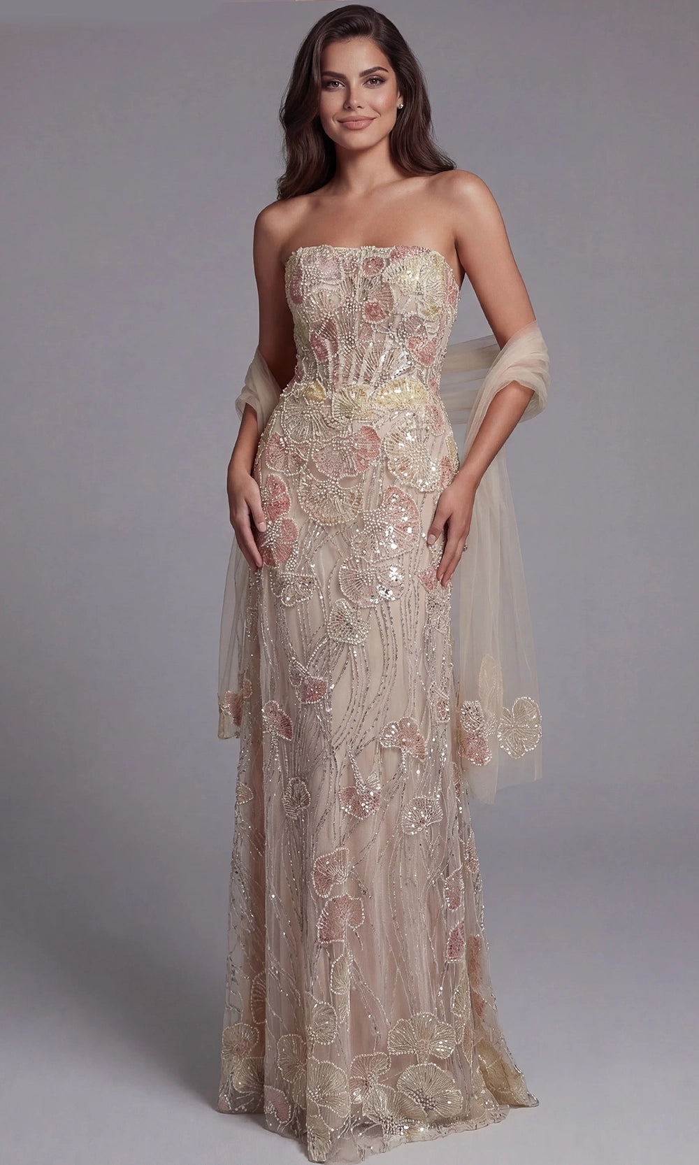 Jovani 49882 - Strapless Floral Embellished A-Line Gown - view 5