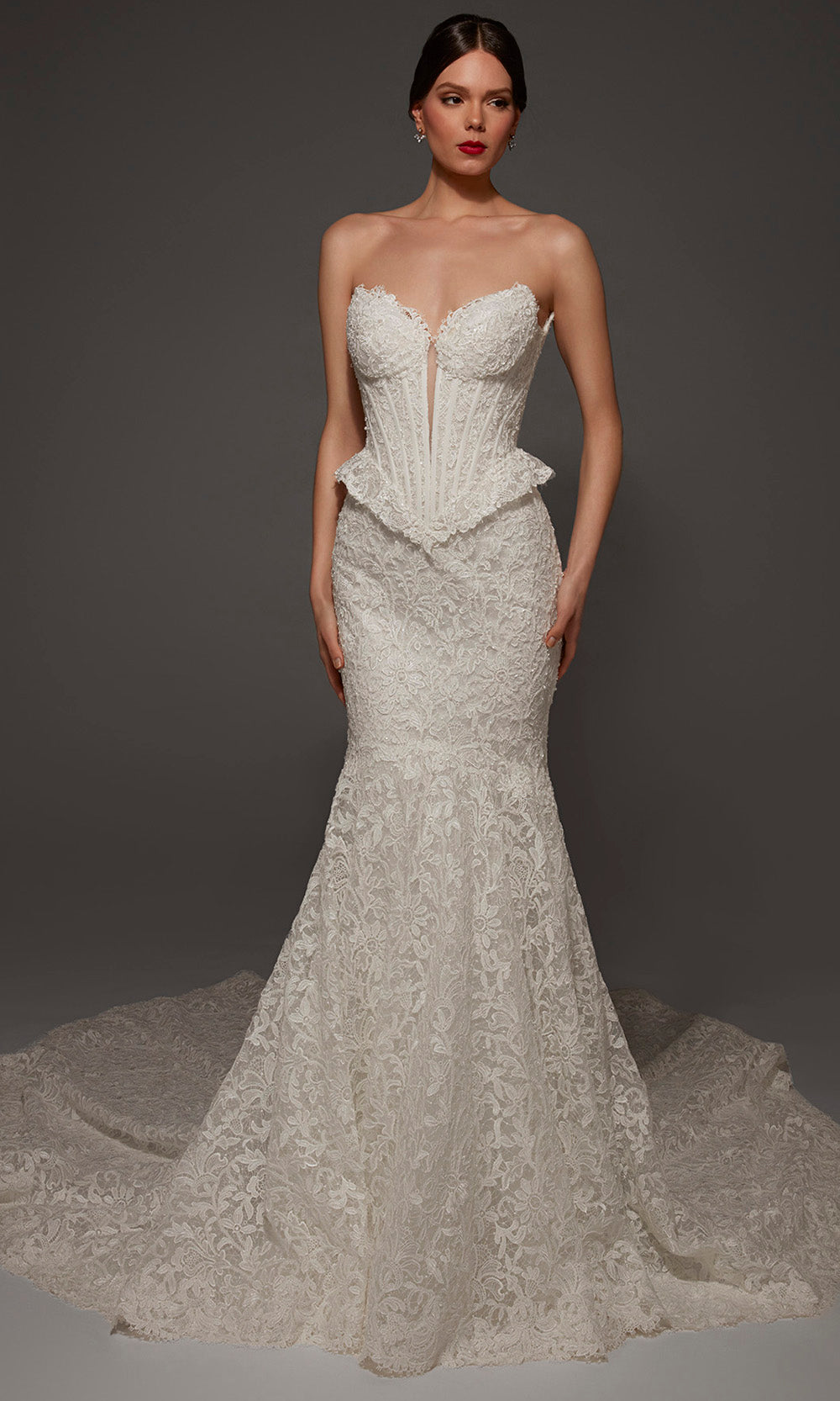 Alyce Paris 50008 - Peplum Detail Lace Mermaid Bridal Gown