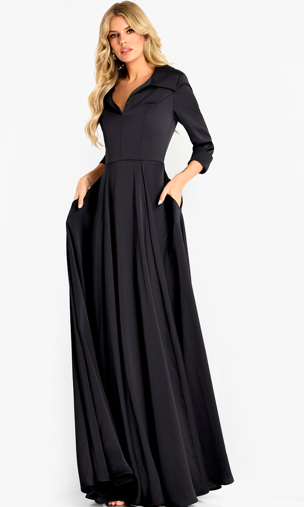 Jovani 50262 - Three-Quarter Sleeve A Line Evening Gown - detail view