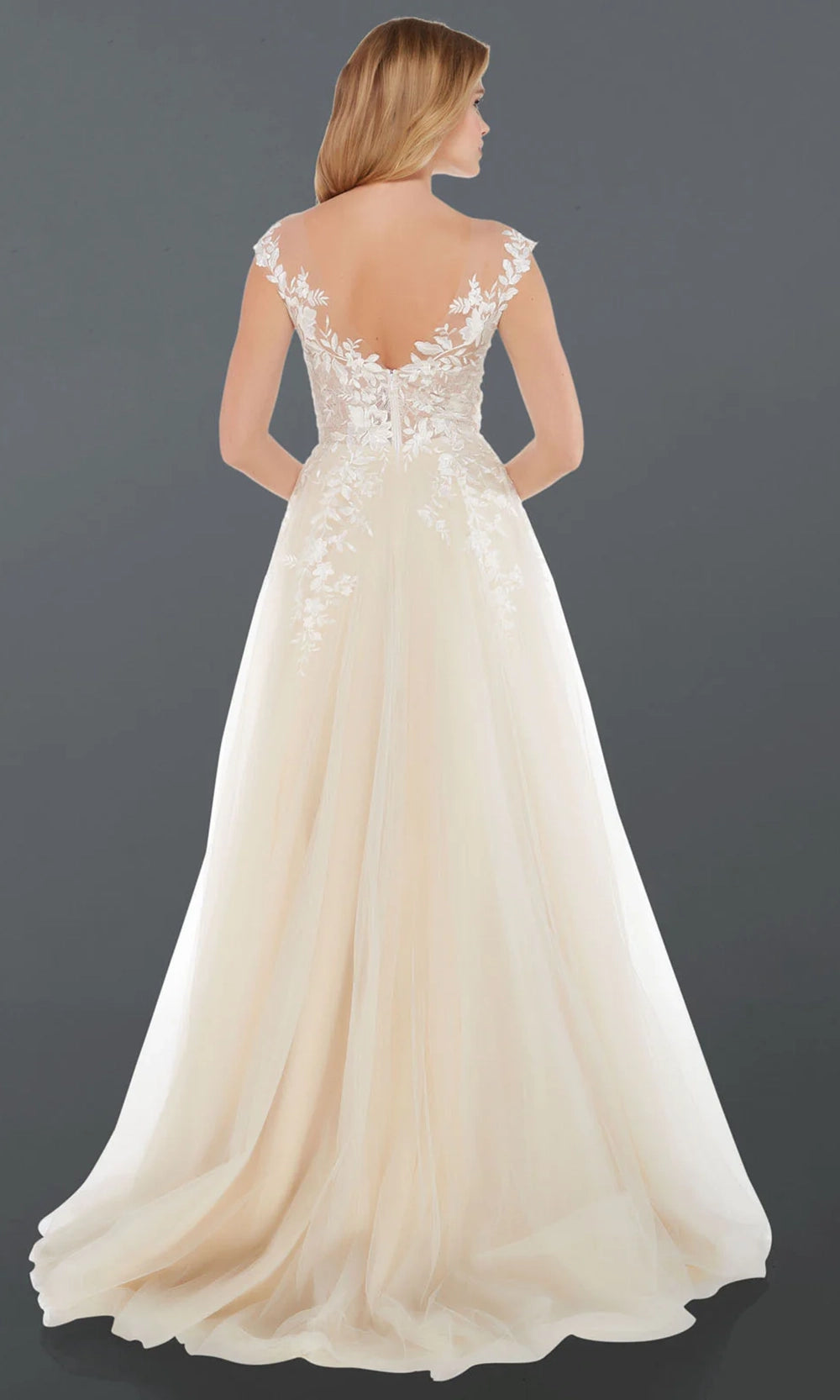 Alyce Paris 5090 - Plunging Illusion A-Line Lace Gown - detail view