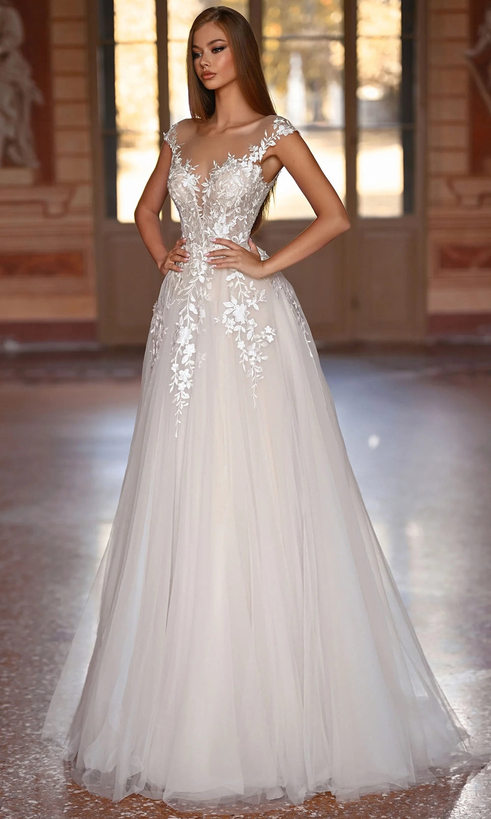 Alyce Paris 5090 - Plunging Illusion A-Line Lace Gown - view 10