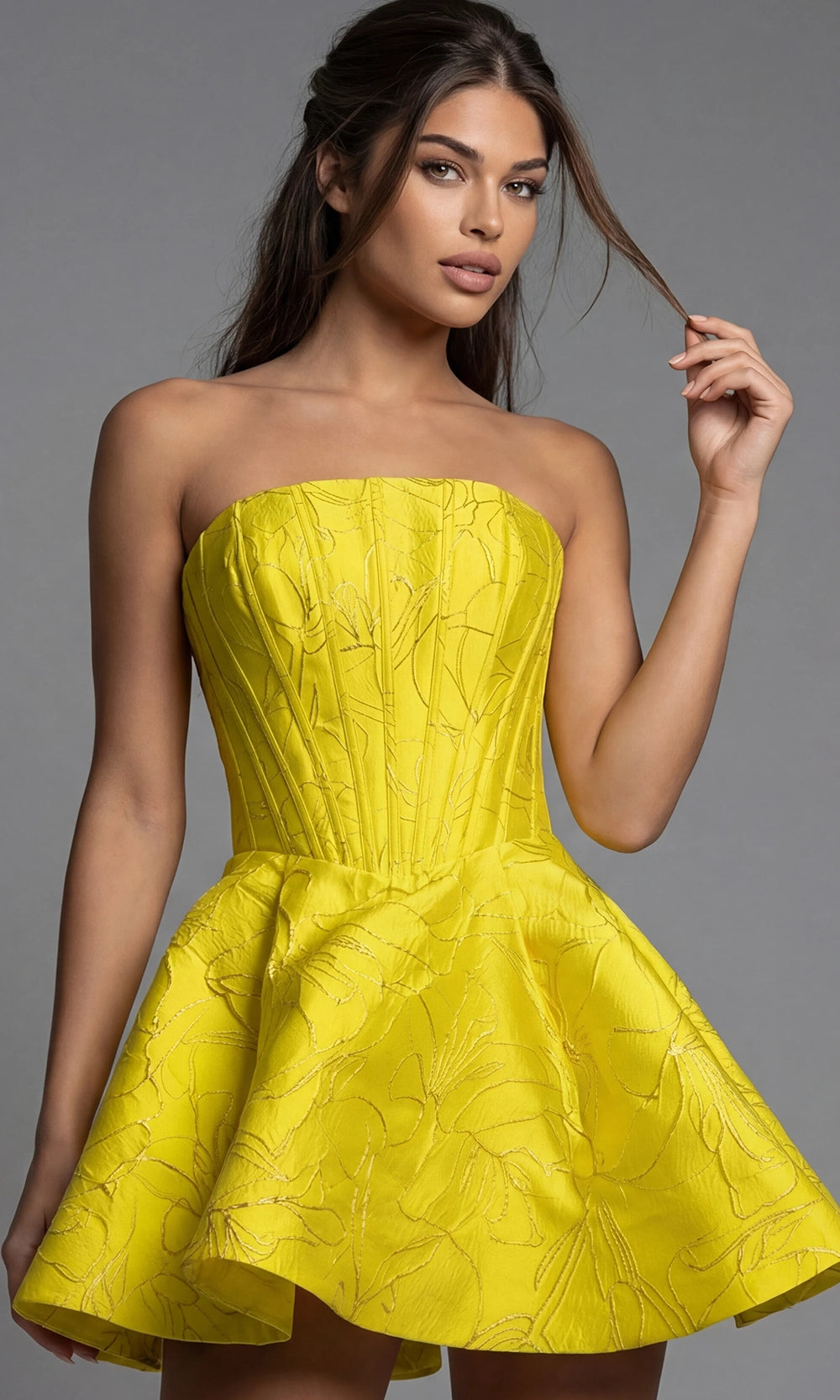 Jovani 51709 - Strapless Structured Floral Mini Dress - designer cocktail dress at Silhouette Dresses