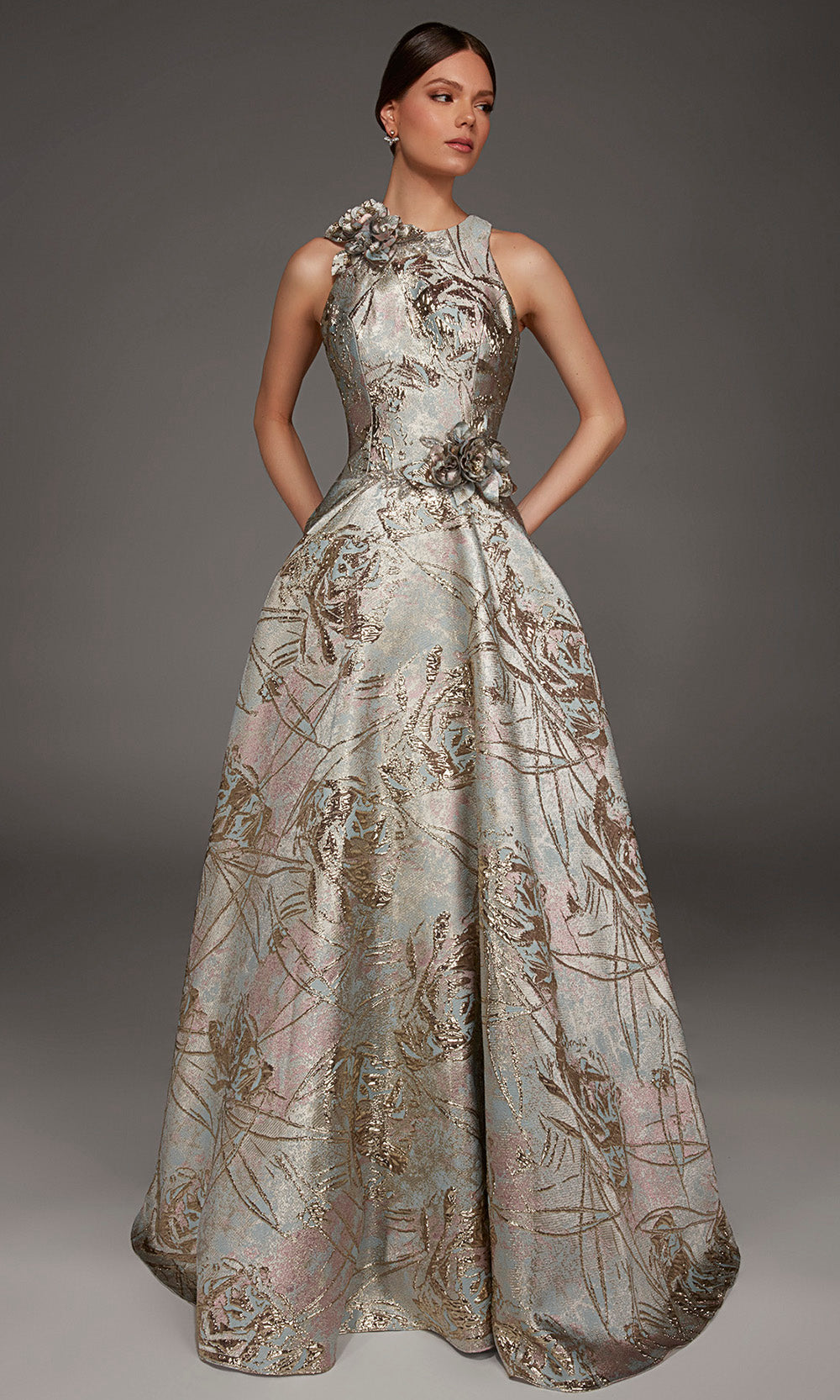 Alyce Paris 55027 - Rosette Accent High Neck A-Line Gown
