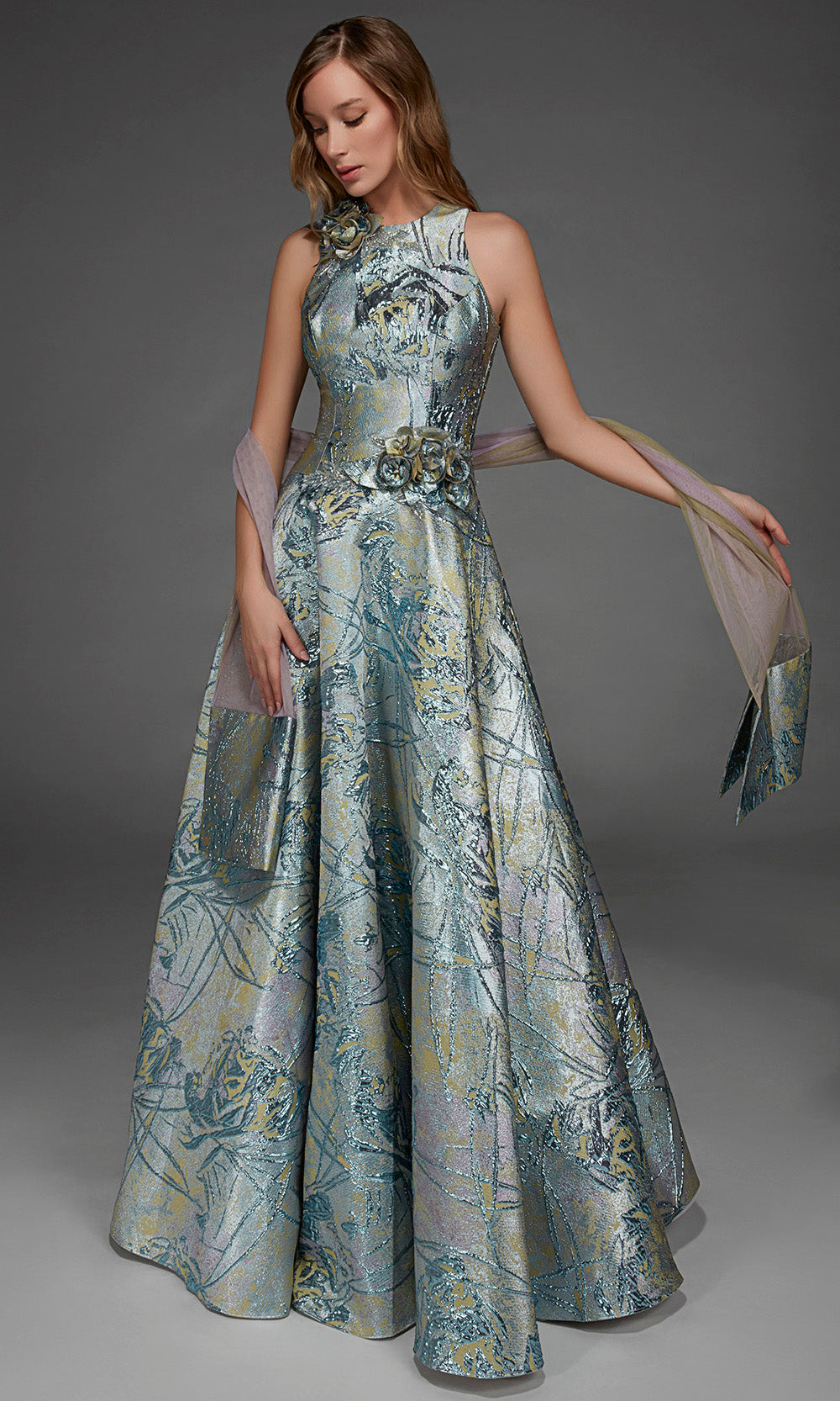 Alyce Paris 55027 - Rosette Accent High Neck A-Line Gown