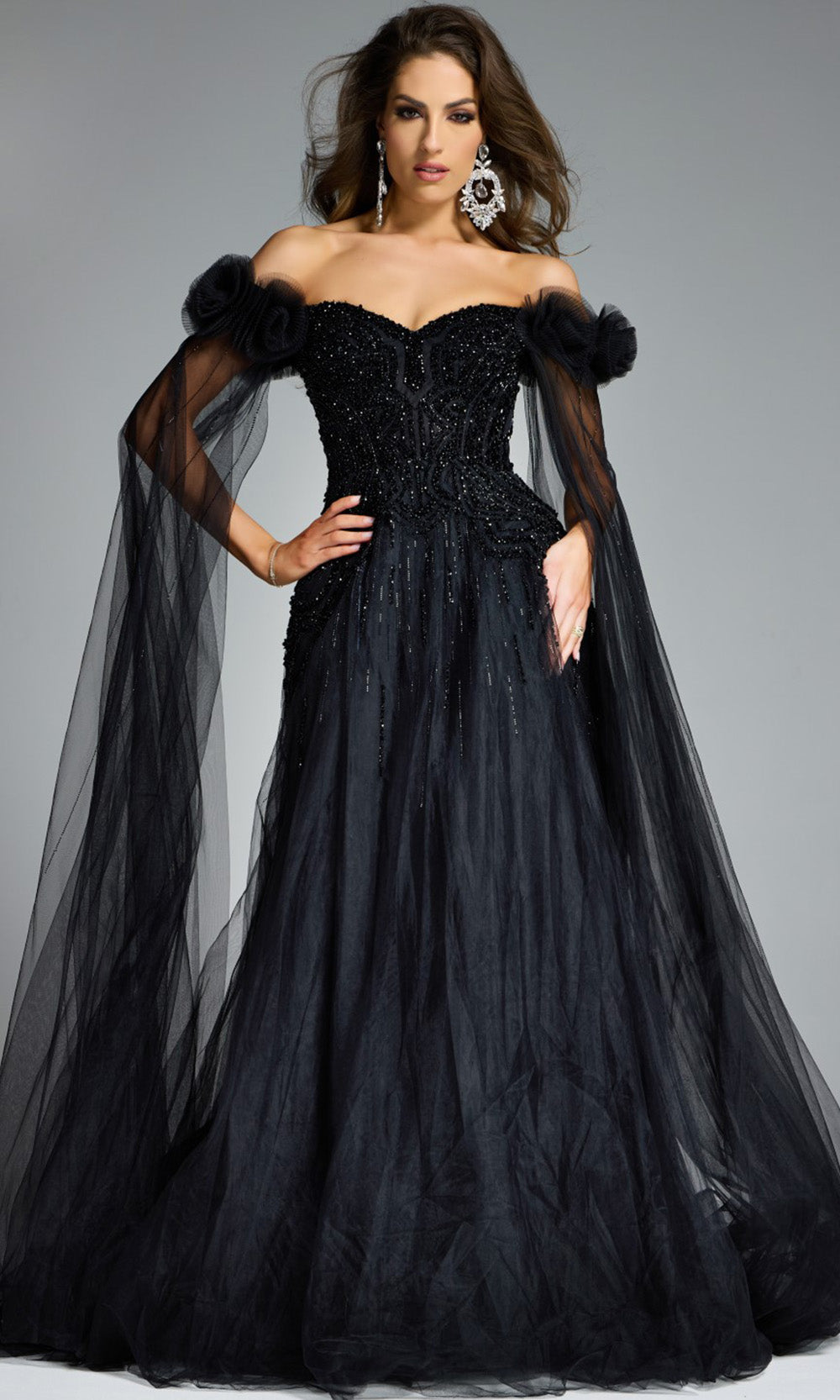 Jovani 61002 - Off Shoulder Beaded A-Line Gown - designer formal gown at Silhouette Dresses