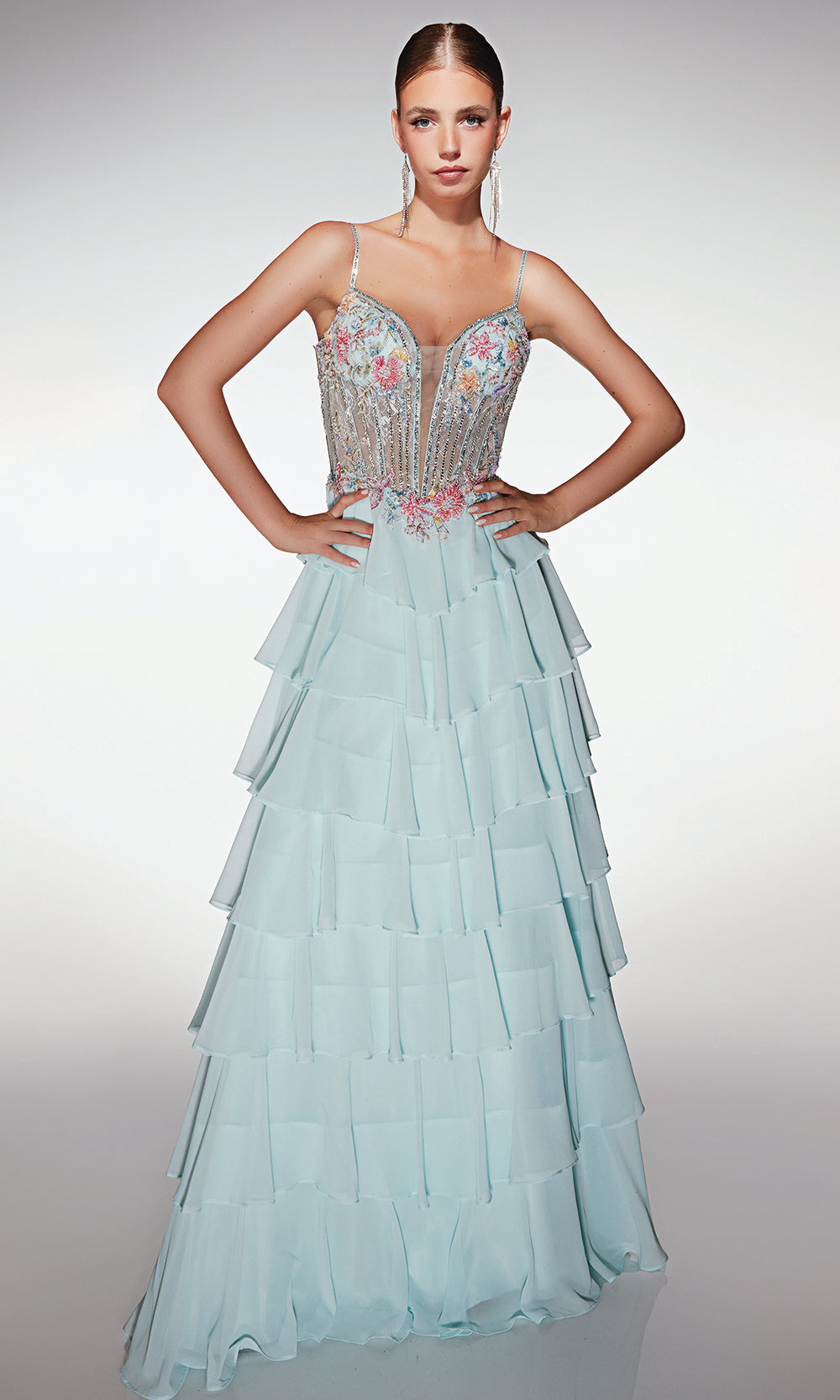 Alyce Paris 61993 - Beaded Floral Corset Gown - back view