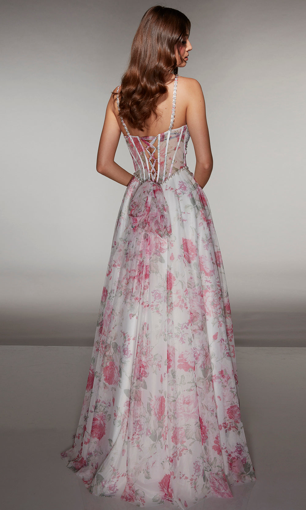 Alyce Paris 61994 - Floral tulle gown with illusion corset - view 10