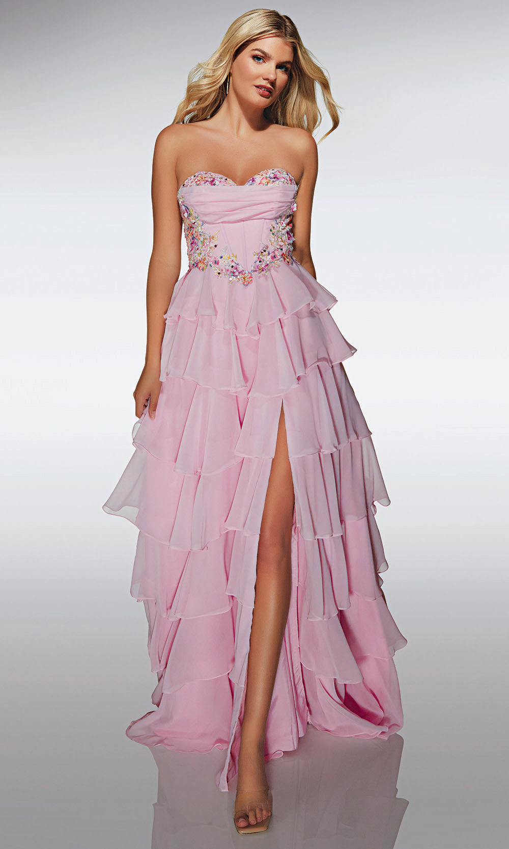 Alyce Paris 62013 - Tiered Ruffle Gown with Floral Bodice - back view