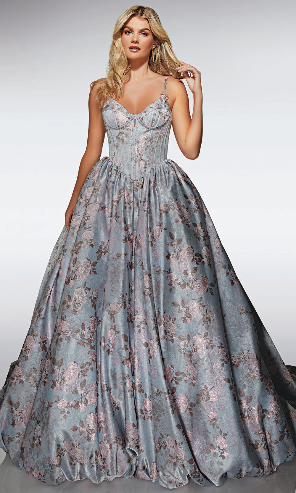 Alyce Paris 62019 - Floral Jacquard Corset Ball Gown - detail view