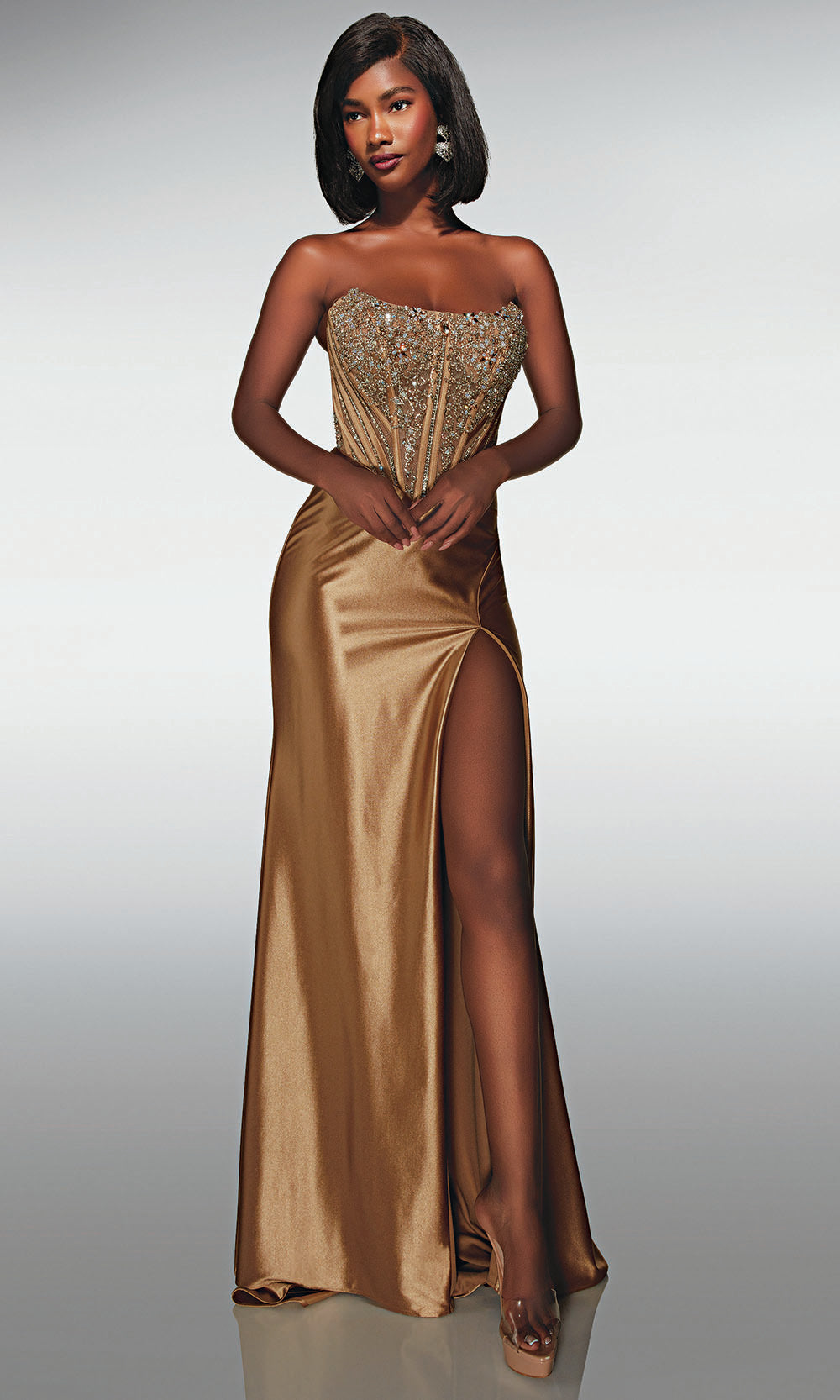 Alyce Paris 62034 - Embellished Corset Satin Gown - view 5