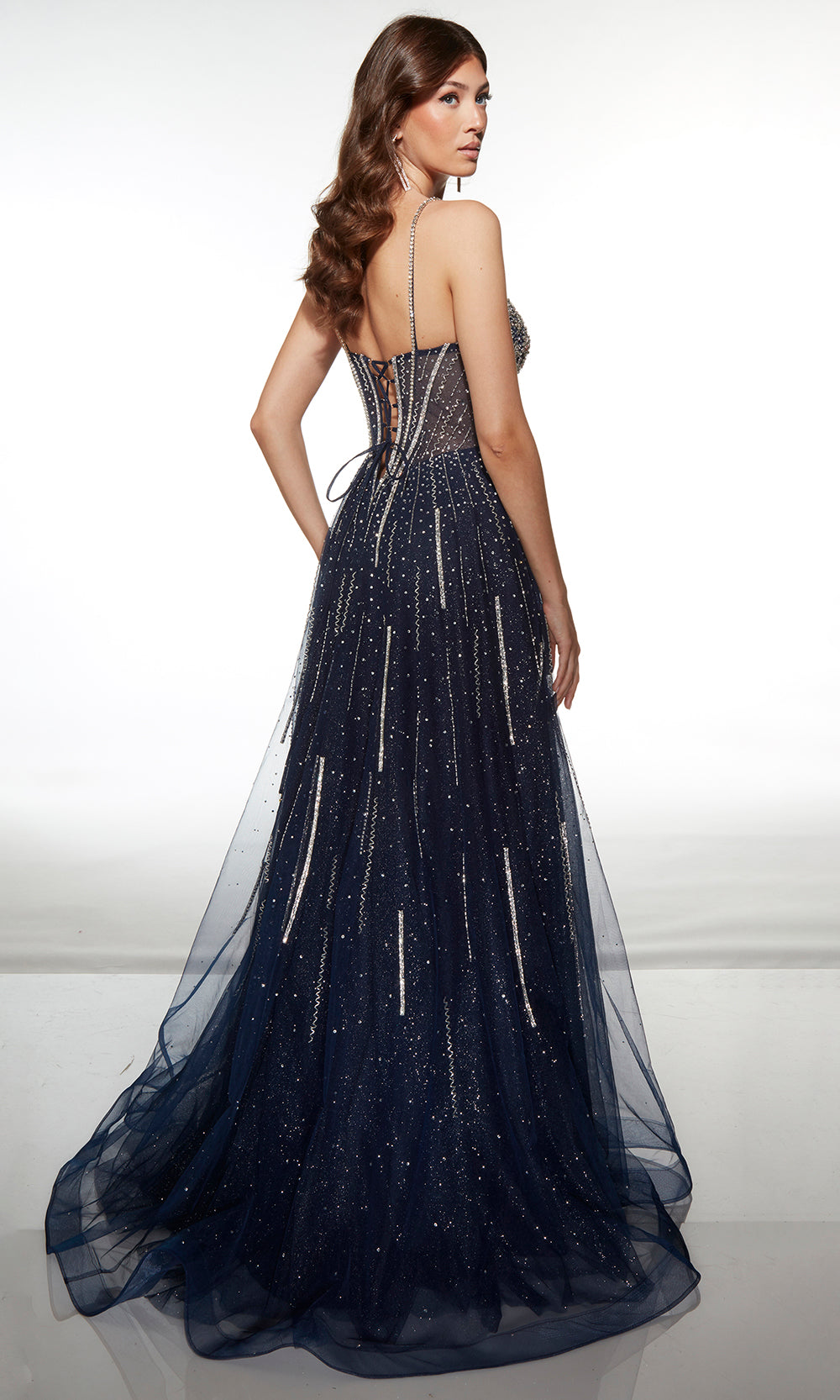 Alyce Paris 62093 - Sparkling Corset A-line Gown with Slit - detail view