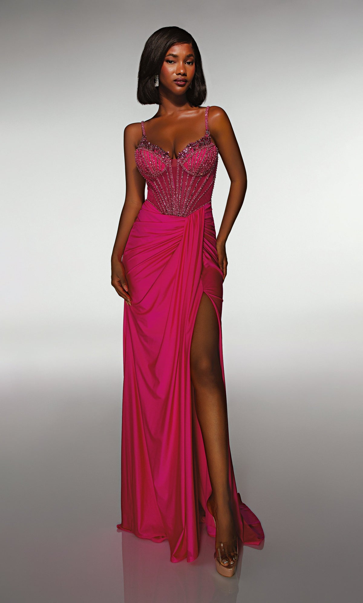 Alyce Paris 62113 - Beaded Corset Gown with Draped Slit Skirt - detail view